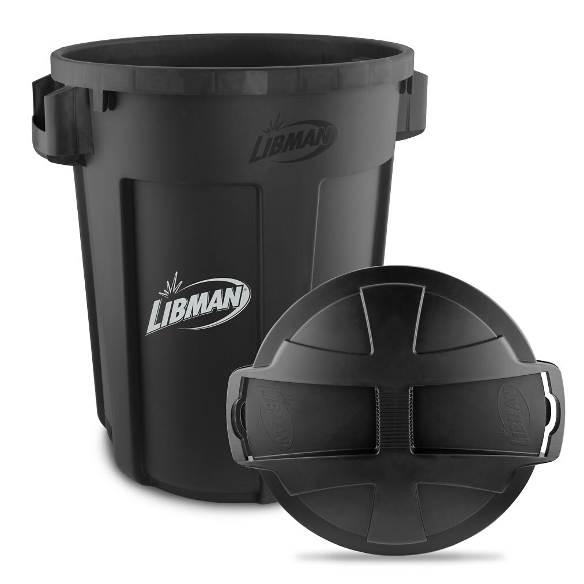 Libman, 32-Gallon Trash Can with Lid Black 6PK, Model# 1385 6PK