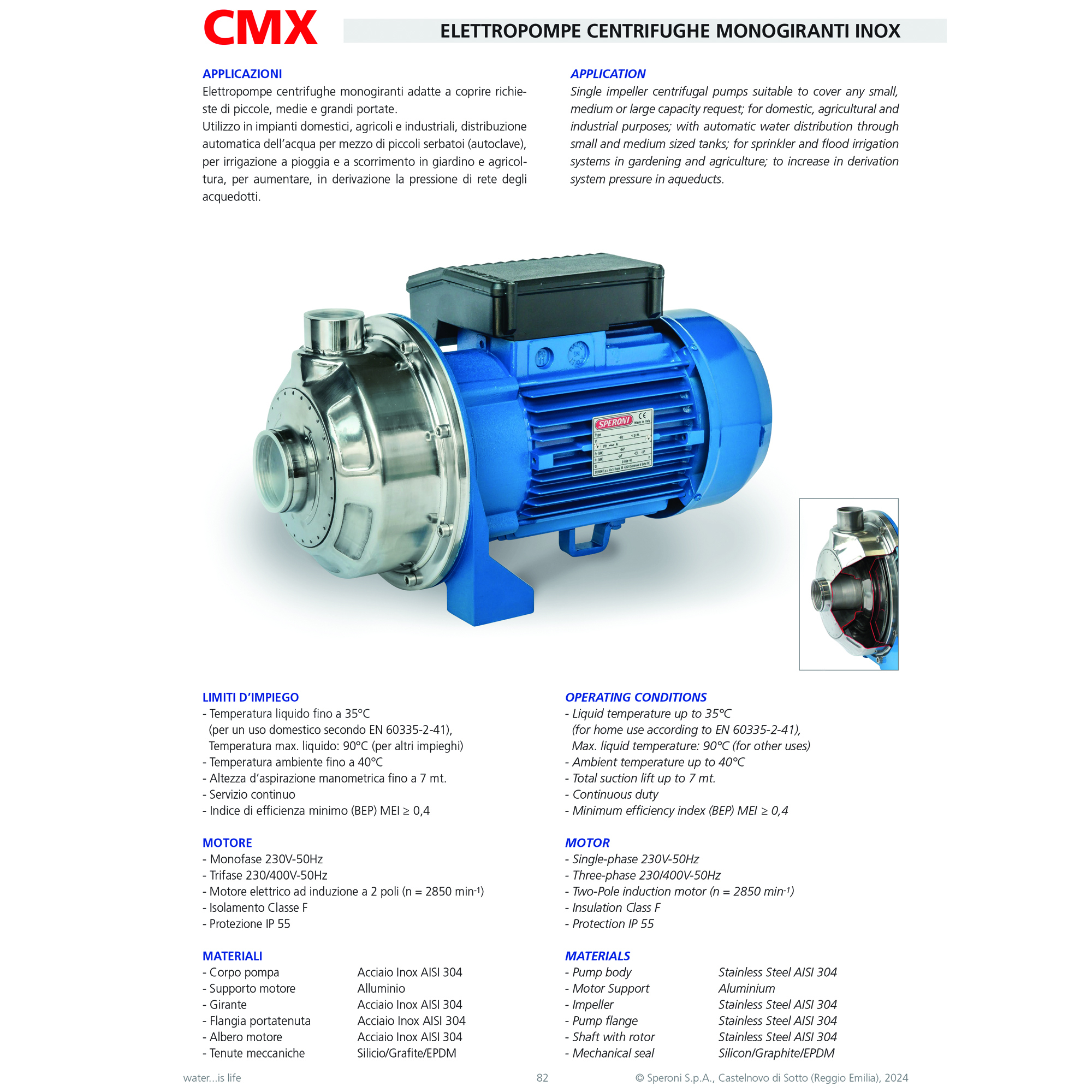 Speroni, Centrifugal Water Pump, Max. Flow 7200 GPH, Port