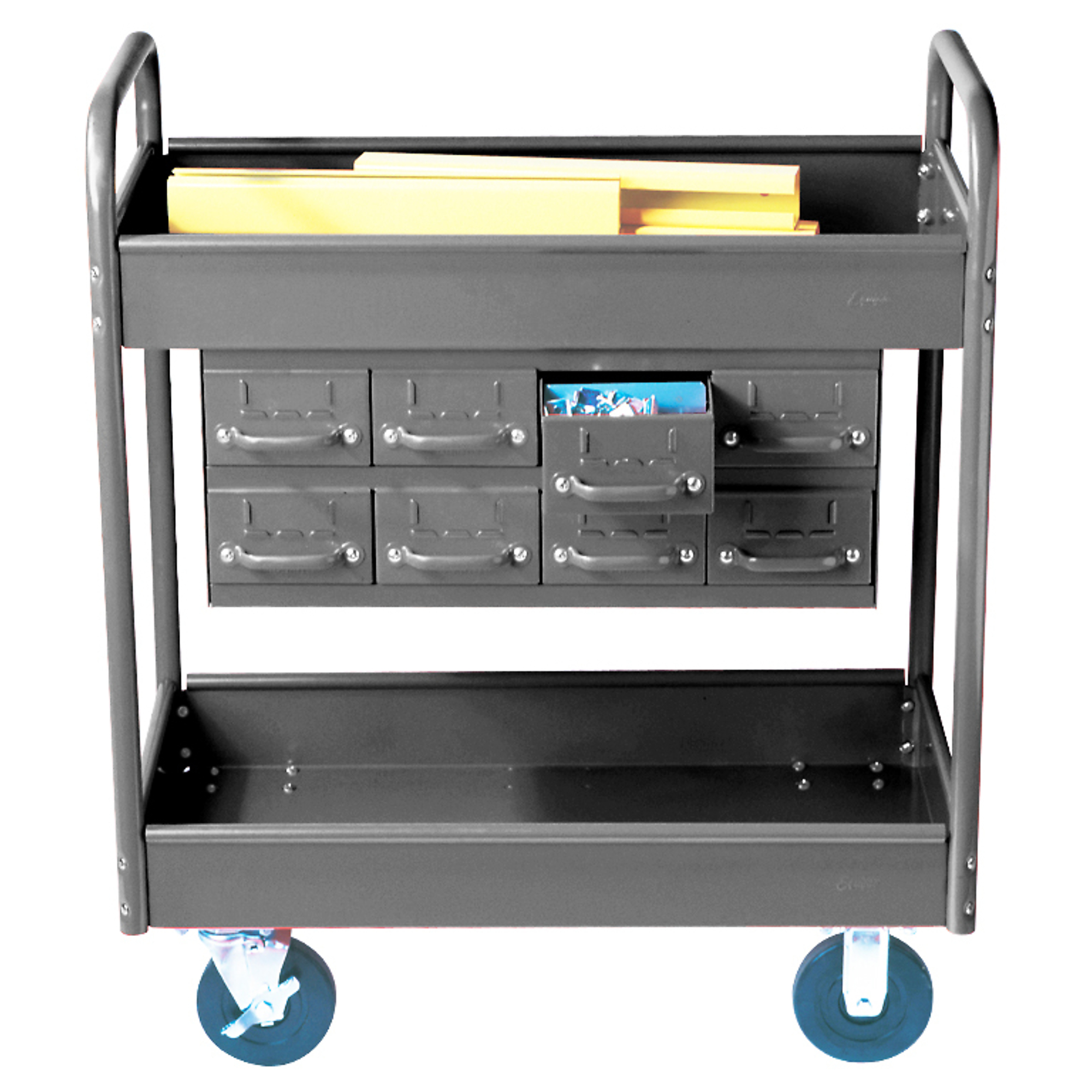 Equipto, Stock Cart,2 Shelves,8 Drawers,500Lb. Cap,30x16x36 Total Capacity 500 lb, Shelves (qty.) 2 Material Carbon Steel, Model# 145-8