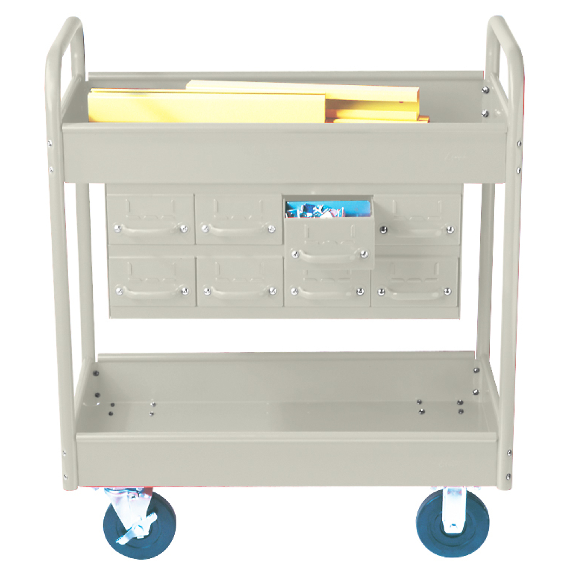 Equipto, Stock Cart,2 Shelves,8 Drawers,800Lb.Cap,30x16x36 Total Capacity 800 lb, Shelves (qty.) 2 Material Carbon Steel, Model# 145D8