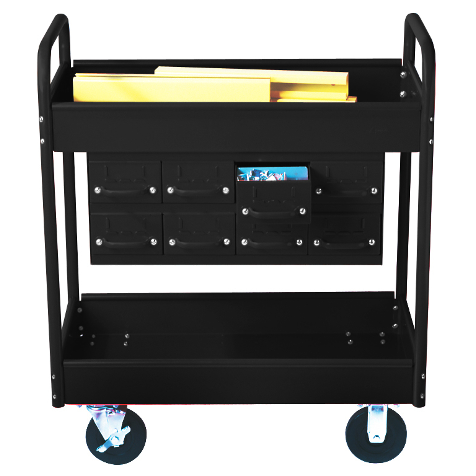 Equipto, Stock Cart,2 Shelves,8 Drawers,500 Lb.Cap,36x24x36 Total Capacity 500 lb, Shelves (qty.) 2 Material Carbon Steel, Model# 150-8