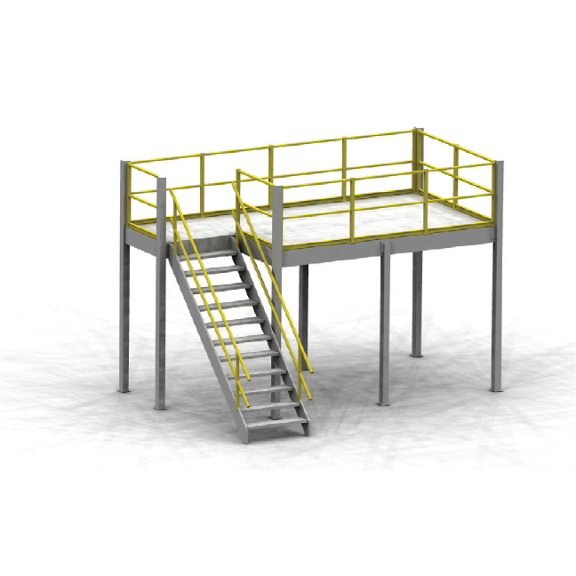Equipto, 8x12x12 Mezzanine Platform with w Anti-Skid Tuff 36 inch wide tread Osha stairs, Clearance Height 133 in, Capacity 350 lb, Model# 1208-12GMEZ-RT-17