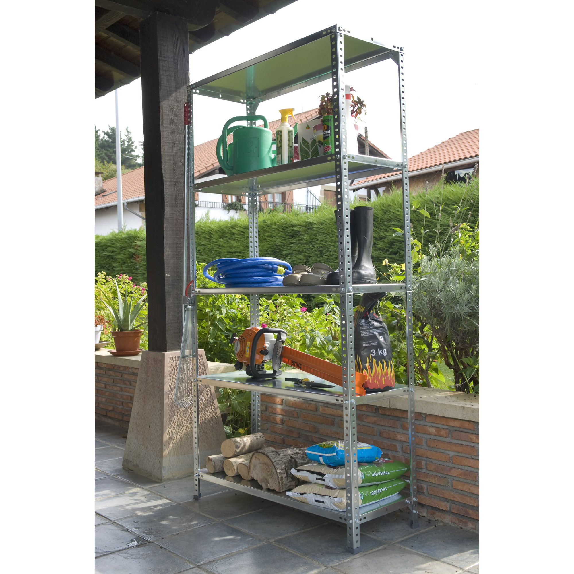 AR Shelving, Rust Resistant Galvanized Steel for Patio, Garden Industry, Height 76 in, Width 39.4 in, Depth 16 in, Model# MEGA 16