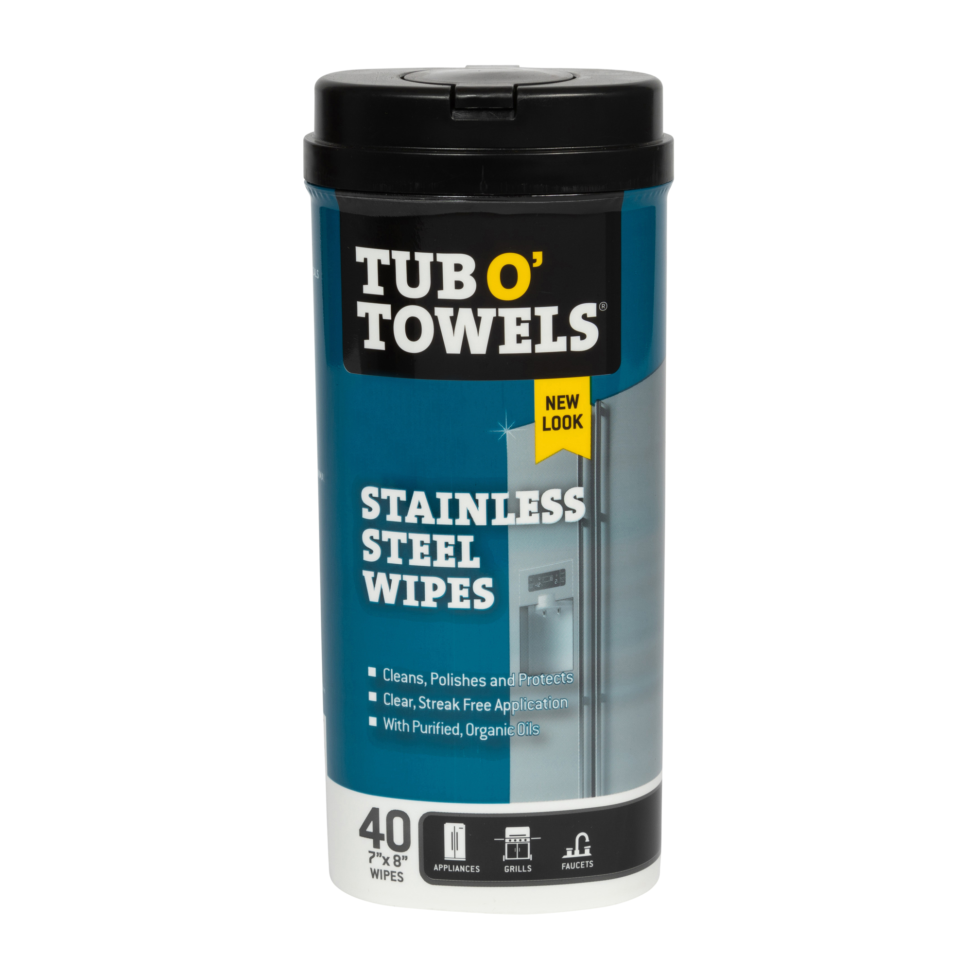 Tub O' Towels, Stainless Steel Wipes, 40 Ct, 7in. x 8in., Included (qty.) 40 Material Poly, Length 7 in, Model# TW40-SS