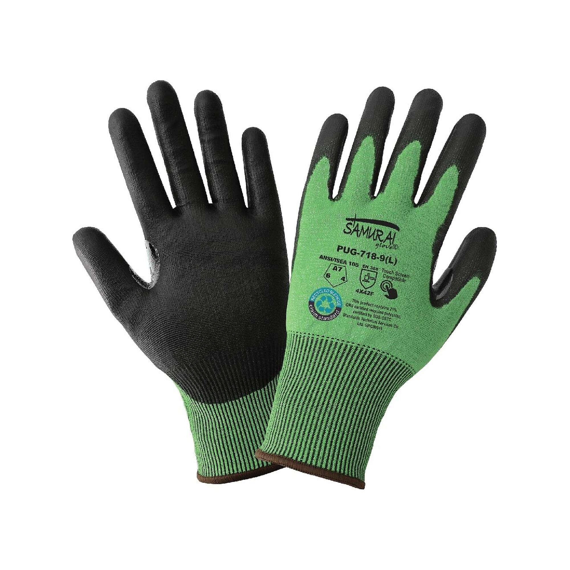 Global Glove 18ga, Polyurethane Coated, A7 Cut Resist Gloves - 12 Pairs
