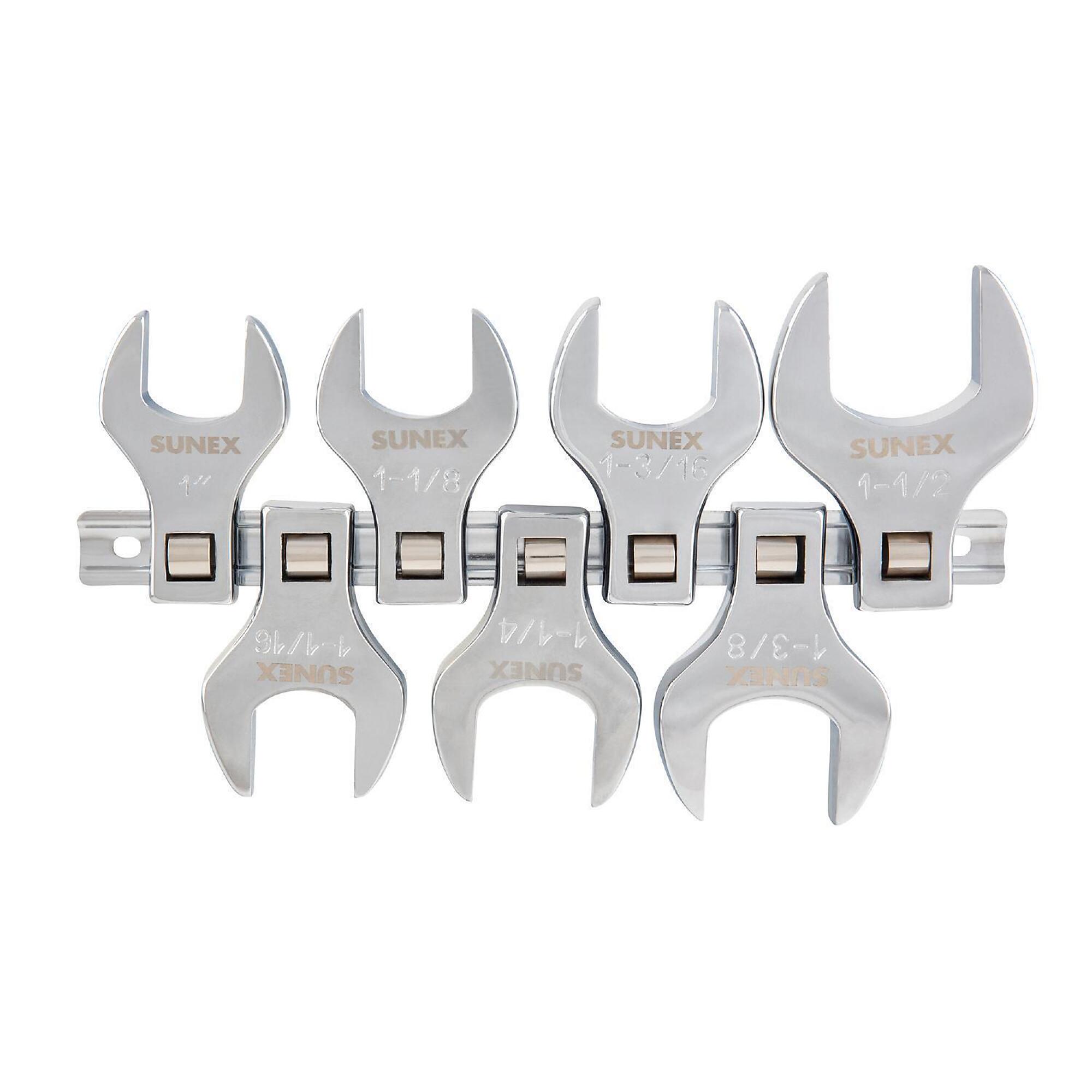 Sunex Tools 7-Piece Jumbo SAE Crowfoot Wrench Set — 1/2in. Drive, Polished Chrome, Model# 9720A