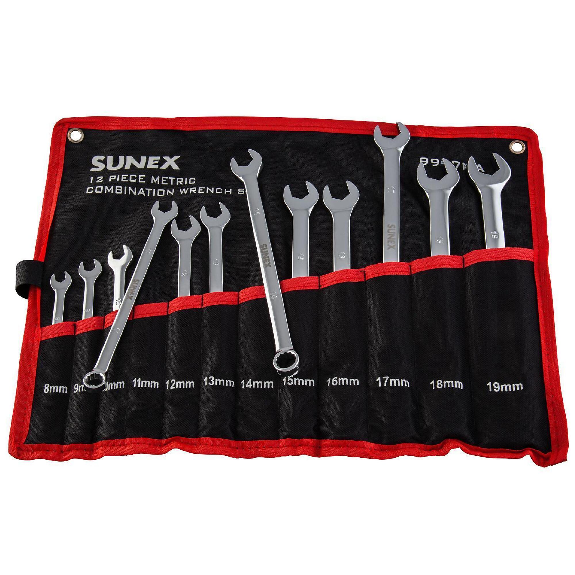 Sunex Tools Metric V-Groove Combination Wrench Set — 12-Pc., Full Polish, Model# 9917MA