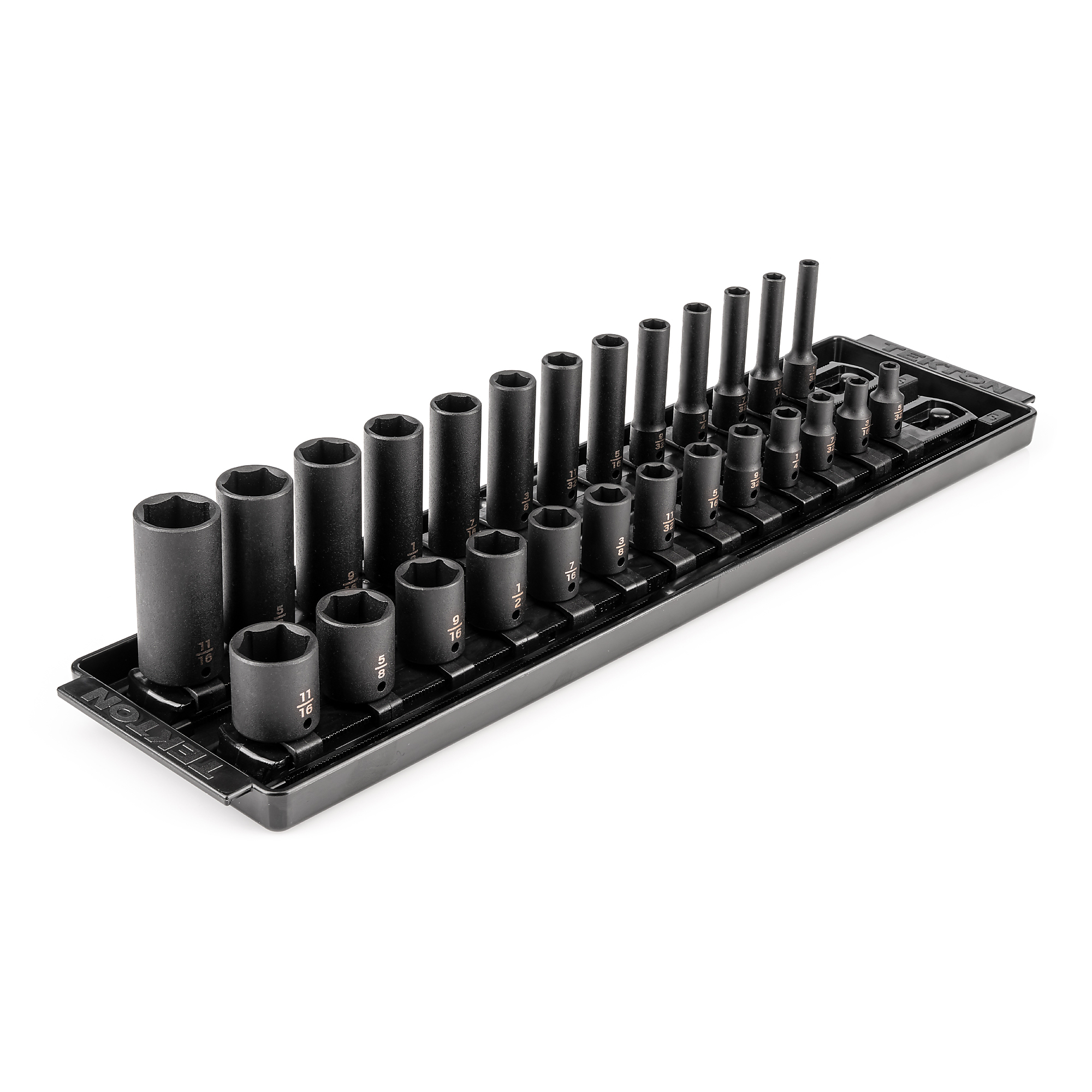 Tekton, 26pc 1/4in. 6pt Imp Socket Set w/RailsTray (Inch), Pieces (qty ...