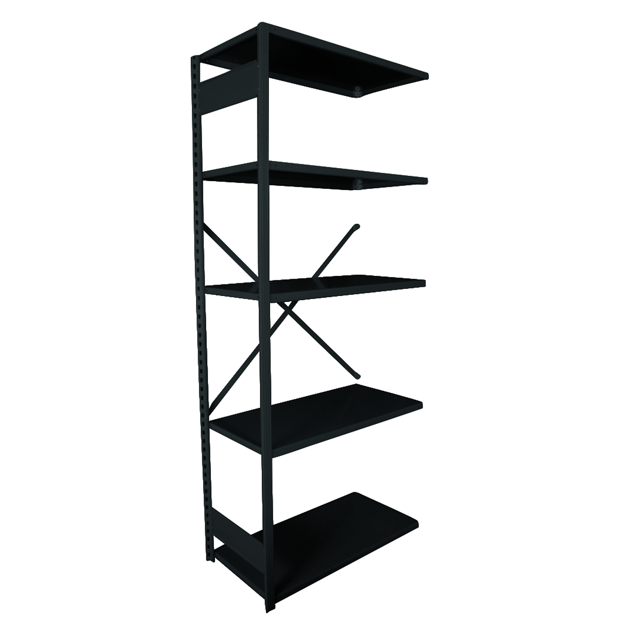 Equipto, V-Grip Selving- - Open AddOn 7x1x3 /5 Shelves, Height 84 in, Width 36 in, Depth 12 in, Model# 661-5A-BK