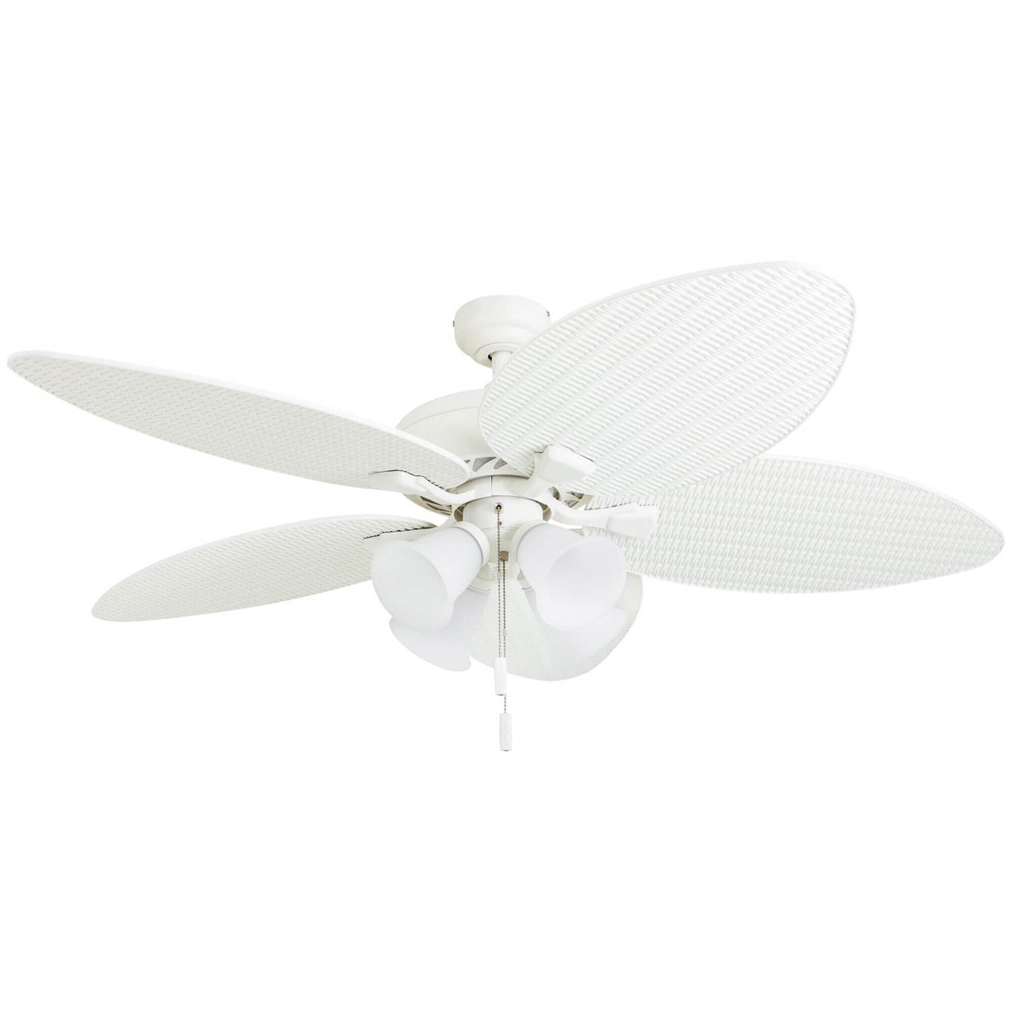 Honeywell, 52in. Palm Lake Tropical Ceiling Fan 4 Lights White, Fan Diameter 52 in, Fan Blade Span 50-54 Air Delivery 3036 cfm, Model# 50509