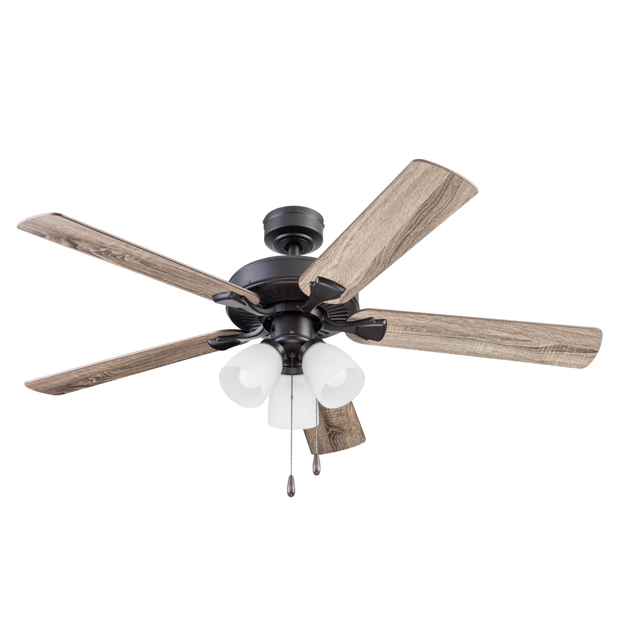 Portage Bay, 52in. Stannor Modern Ceiling Fan 3-Lights, Bronze, Fan Diameter 52 in, Fan Blade Span 50-54 Air Delivery 3424 cfm, Model# 51434
