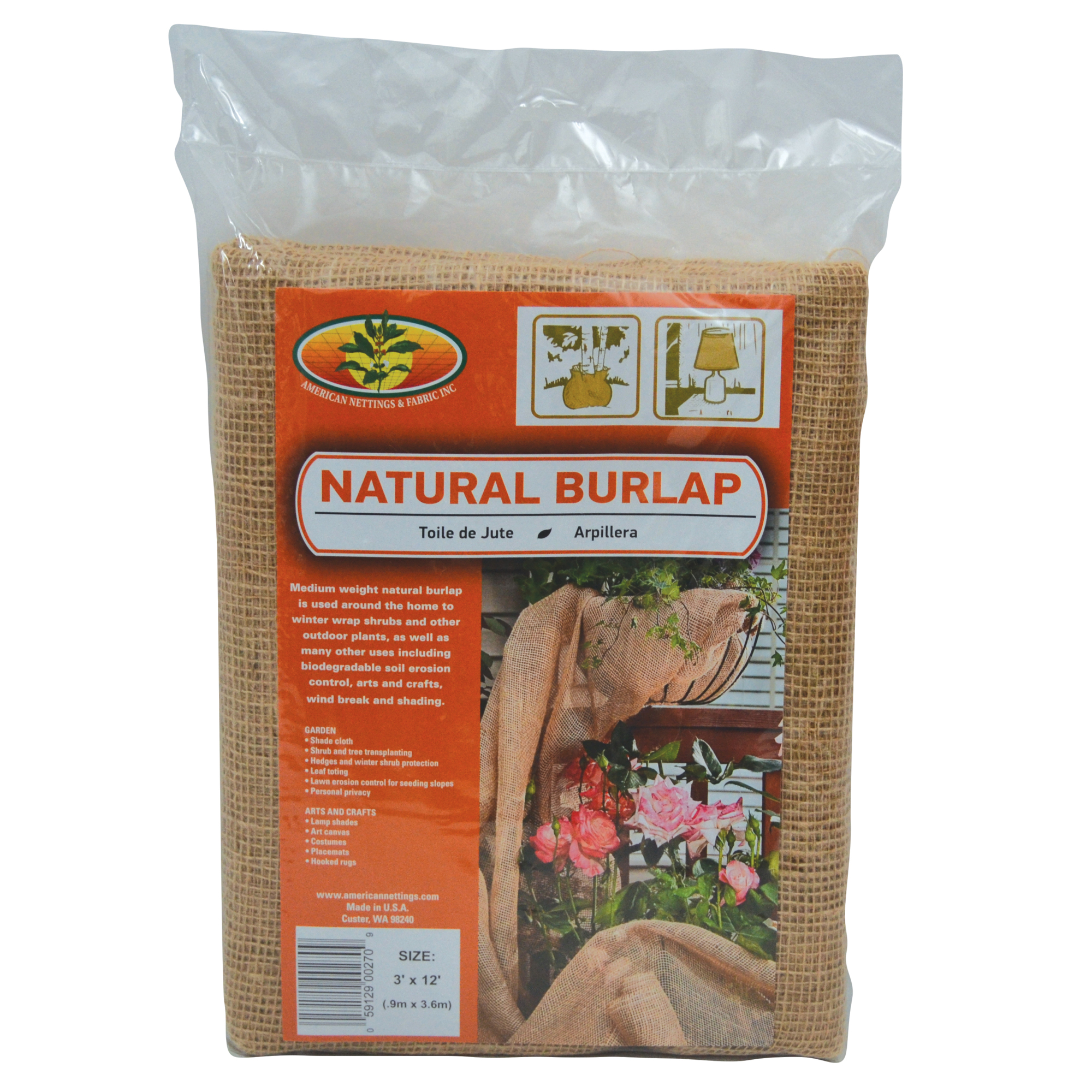 American Nettings & Fabric, Inc., Natural Burlap 3ft.x12ft. (7oz), Model# 00270