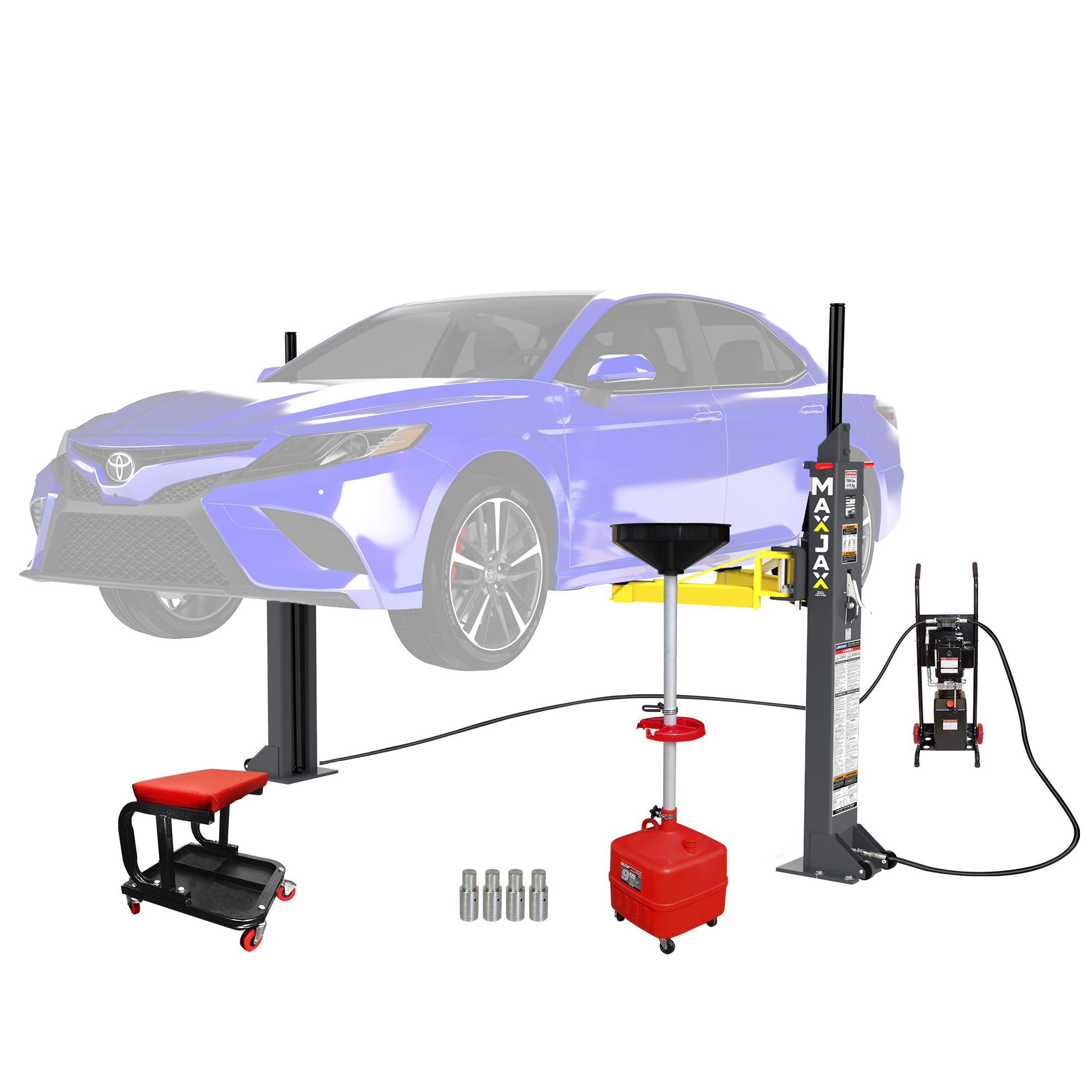 MaxJax, 7000lbs. Capacity Two Post Lift Deluxe Package, Capacity 7000 lb, Max. Rise 4 ft, Horsepower 1 HP, Model# M7K-110V_Deluxe_Package