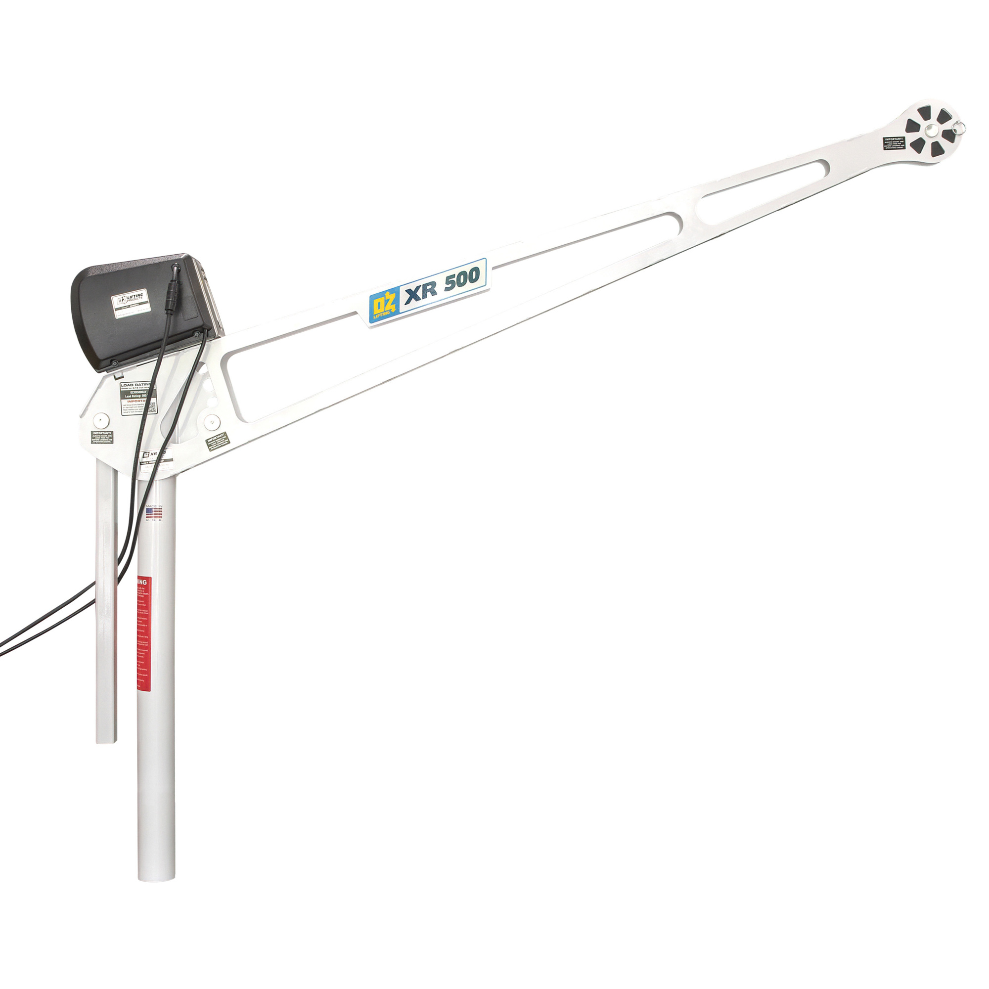 OZ Lifting Products, 500 lbs. Extended Reach Davit Crane with winch, Max. Capacity 500 lb, Max. Lift 90 ft, Model# OZXR500DAV-DCW