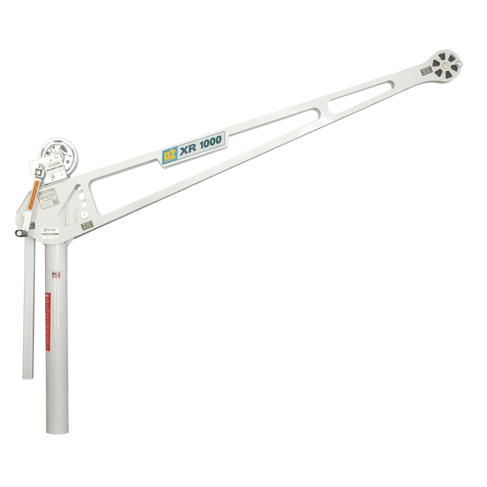 OZ Lifting Products, 1000 lbs. Extended Reach Davit Crane with winch, Max. Capacity 1000 lb, Max. Lift 75 ft, Model# OZXR1000DAV-HND2