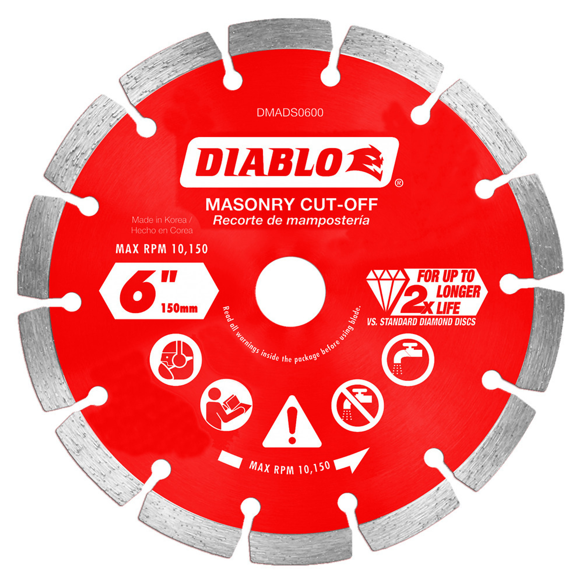 Diablo Tools, 6in. Diamond Segmented Masonry Cut-Off Disc, Blade Diameter 6 in, Model# DMADS0600
