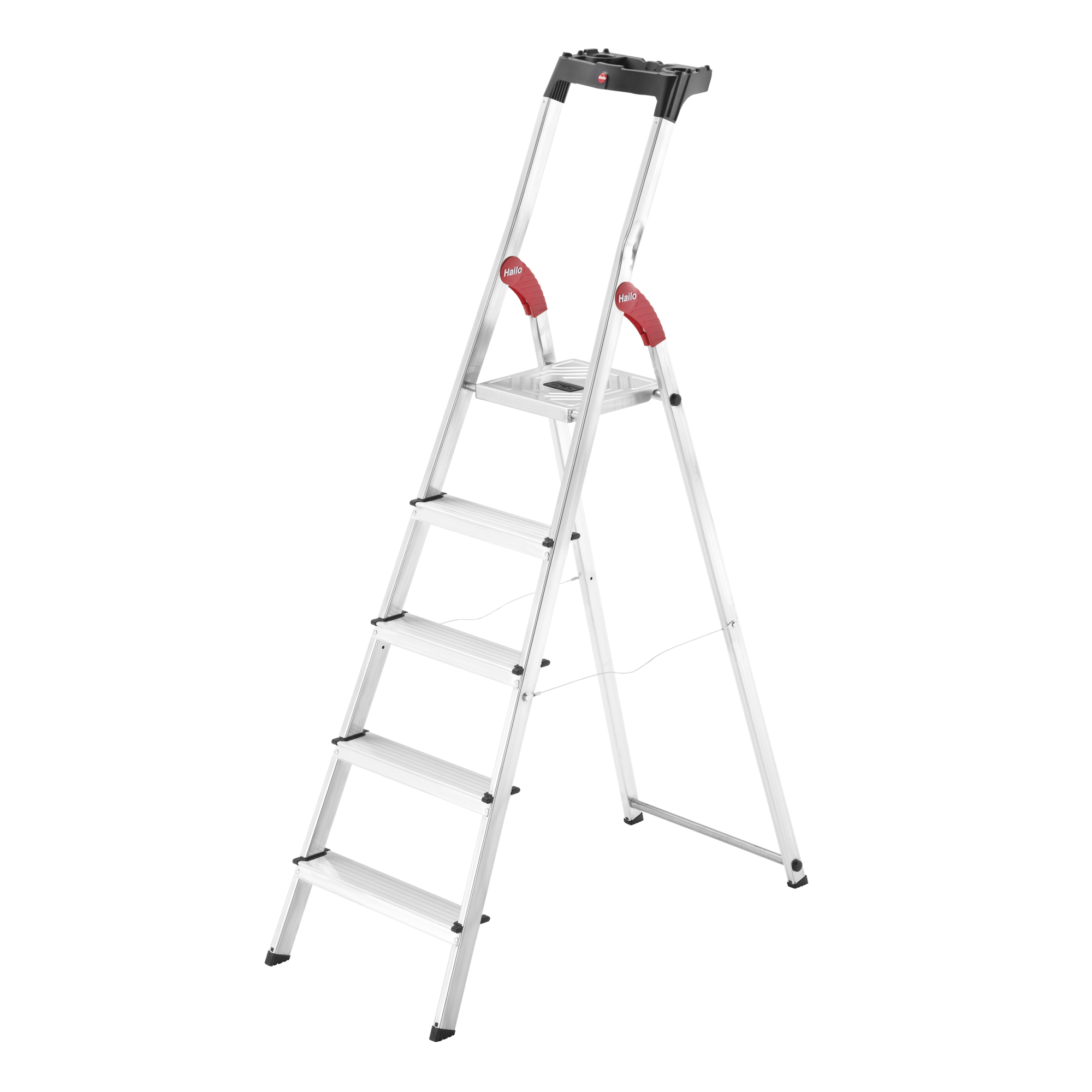 Hailo, 5 step aluminum ladder, Height 73.6 ft, Capacity 330 lb, Material Aluminum, Model# 9204010009