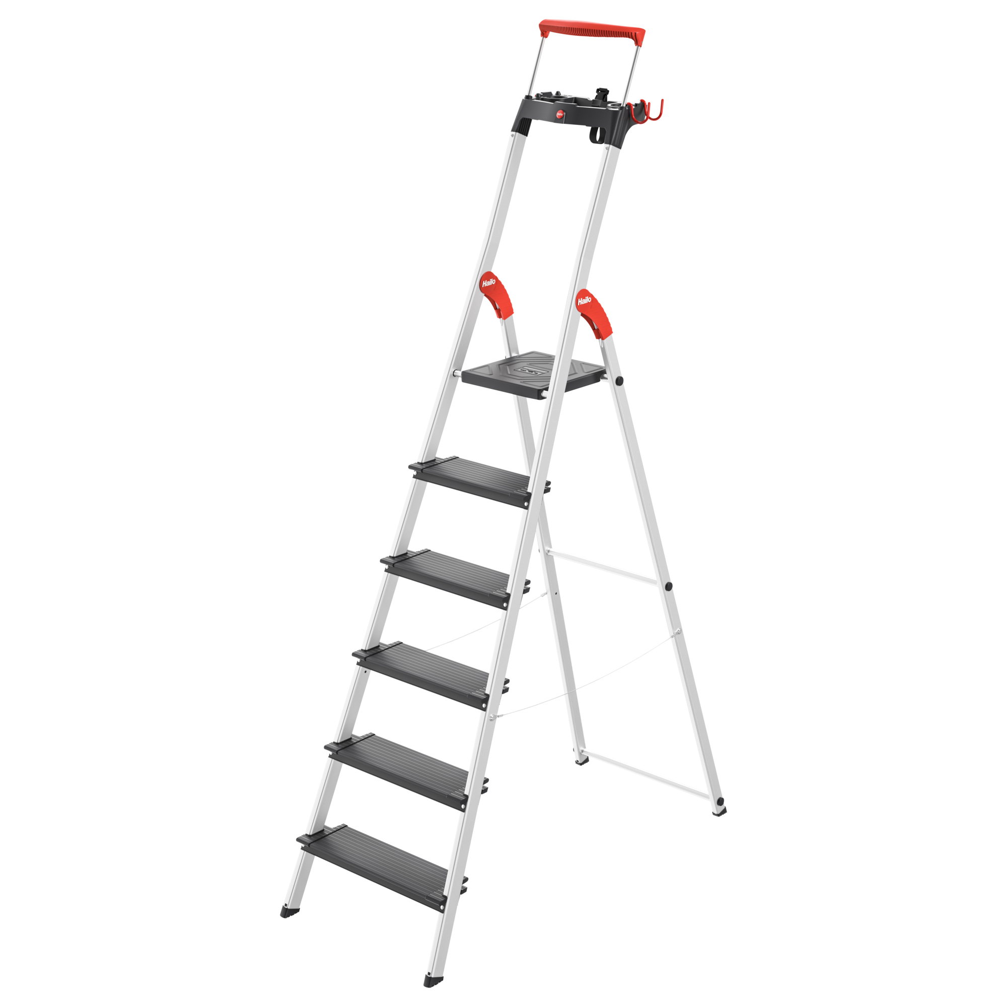 Hailo, 6 step , ladder , XXL wide steps, Height 82.3 ft, Capacity 330 lb, Material Aluminum, Model# 9204016003