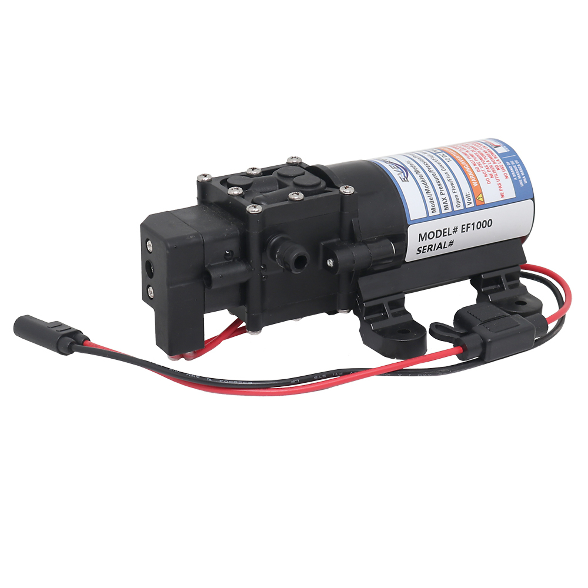 Everflo, 12V On-Demand Diaphragm Pump with Hose Barb Ports, Volts 12 Pump Type Diaphragm, Max. Flow Rate 1 GPM, Model# EF1000-BOX