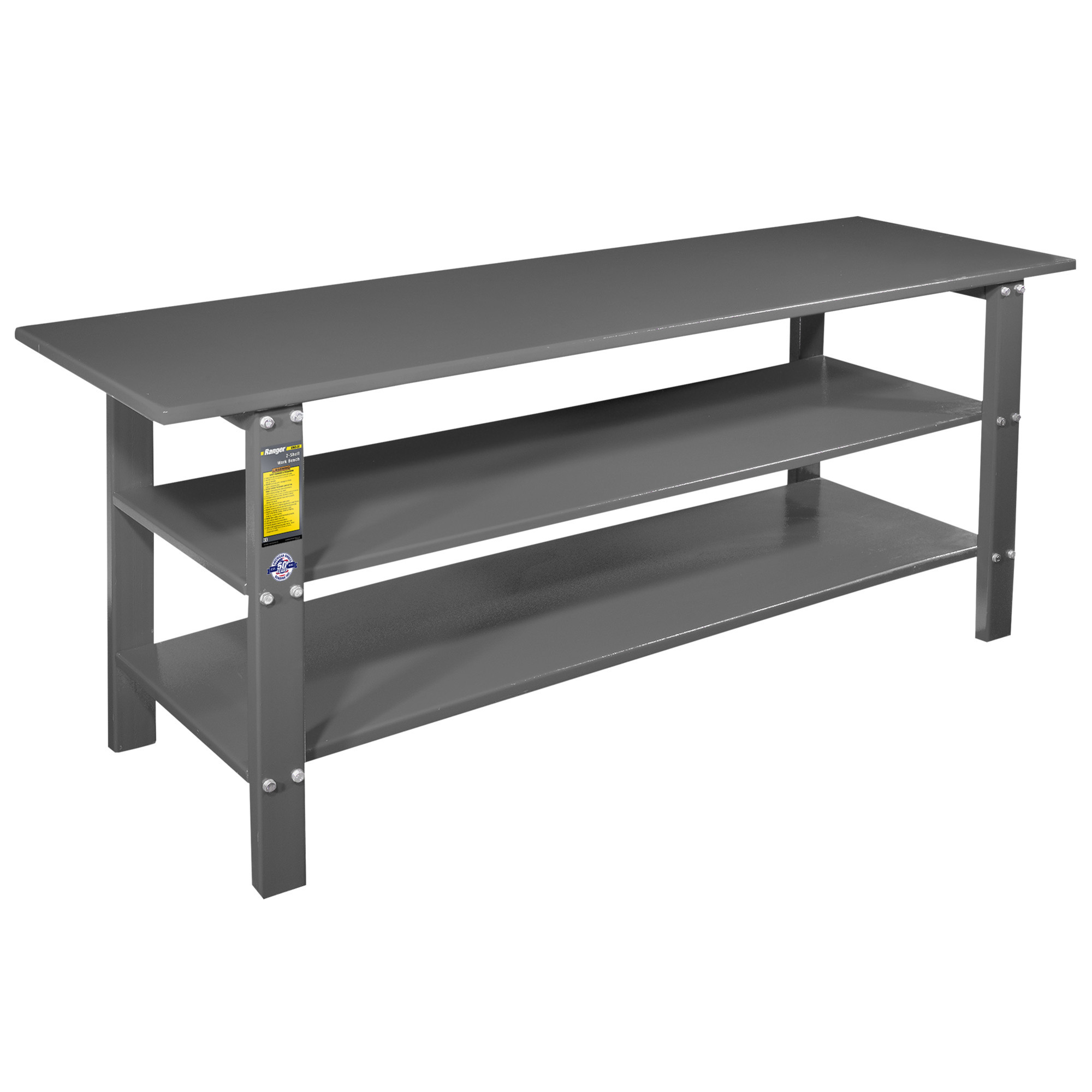 Ranger, Heavy-Duty Work Bench 2 Dual-Durable Shelf Design, Width 78.75 in, Depth 23.75 in, Height 34 in, Model# RWB-2S