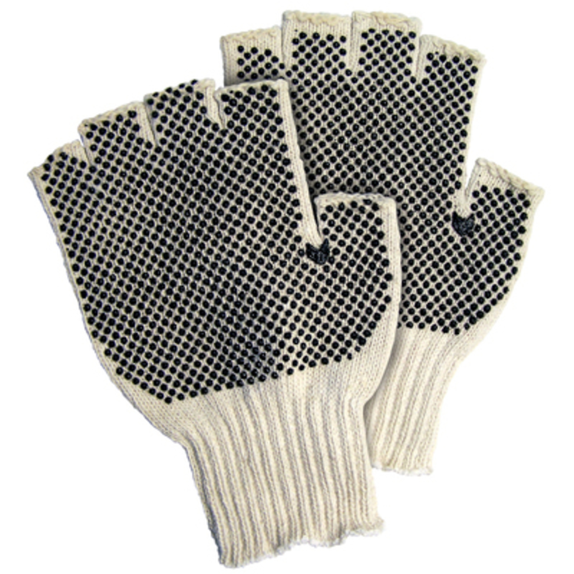 Stock Packaging Fingerless PVC Dot Knit Gloves — Small, White/Black, Model# GLV1023S