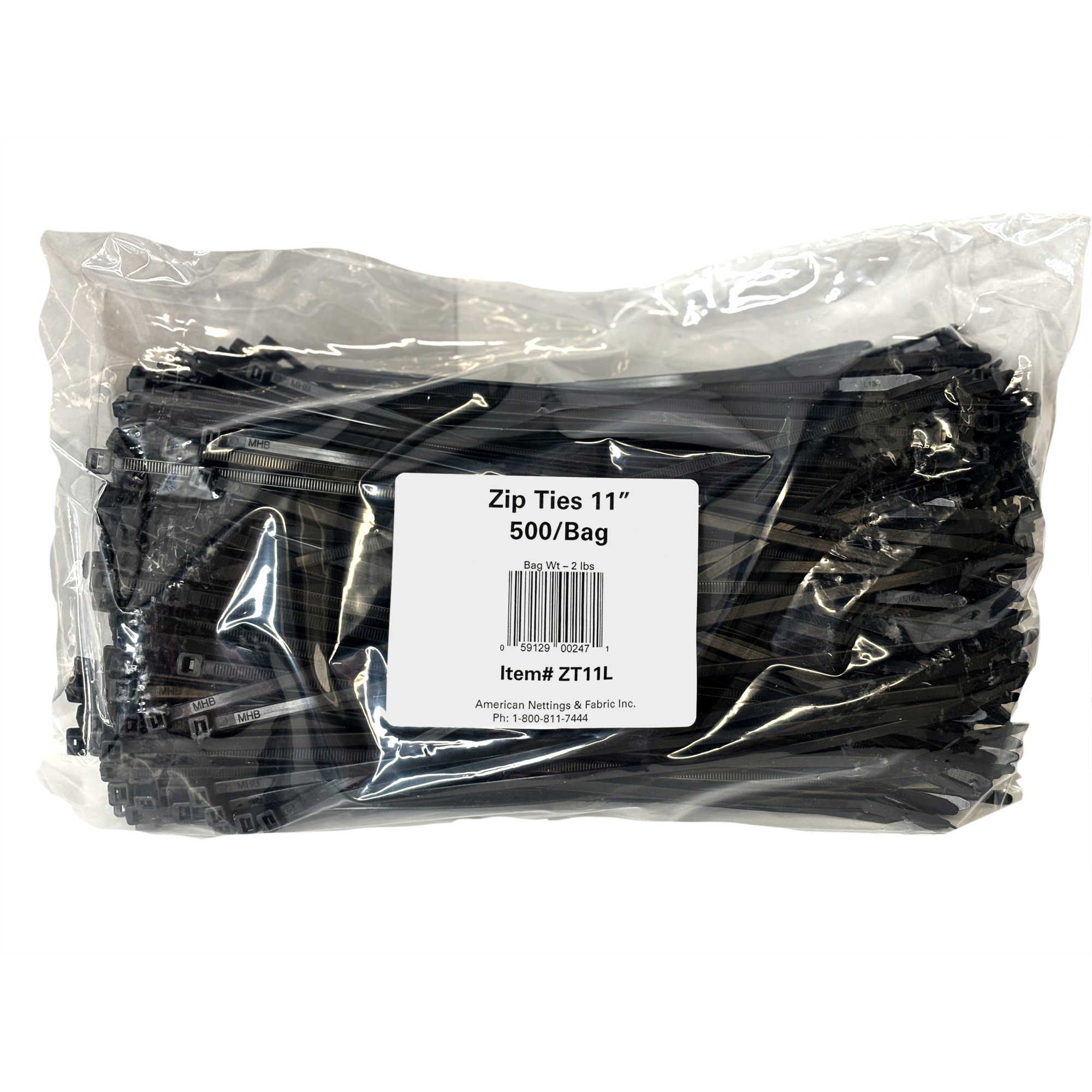 American Nettings & Fabric, Inc., UV Zip Ties 11in. Black (500/bag), Model# ZT11L