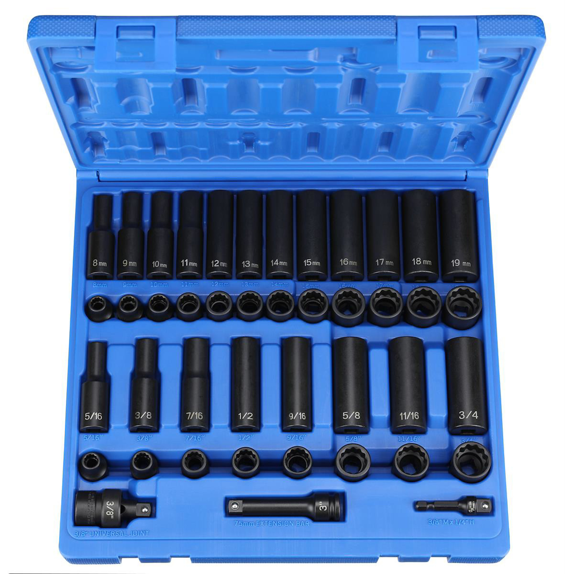 Grey Pneumatic 3/8in. Drive Socket Set — 43-Pc., Standard/Deep, SAE/Metric, 12-Point, Model# GRE1643RD