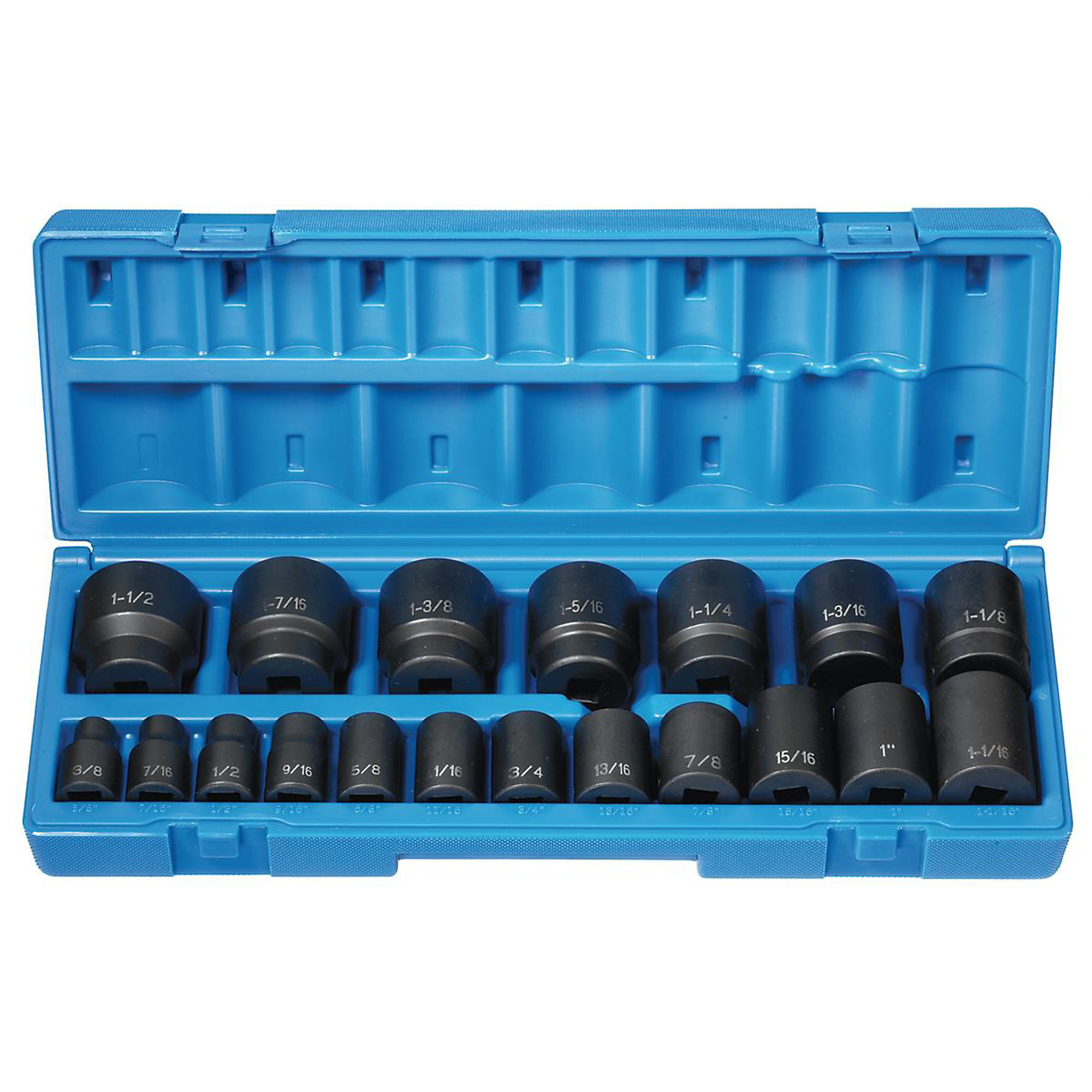 Grey Pneumatic 19-Pc. Standard Length Fractional Socket Set — 1/2in. Drive, 12 Pt., Chrome-Molybdenum Steel, Model# GRE1719