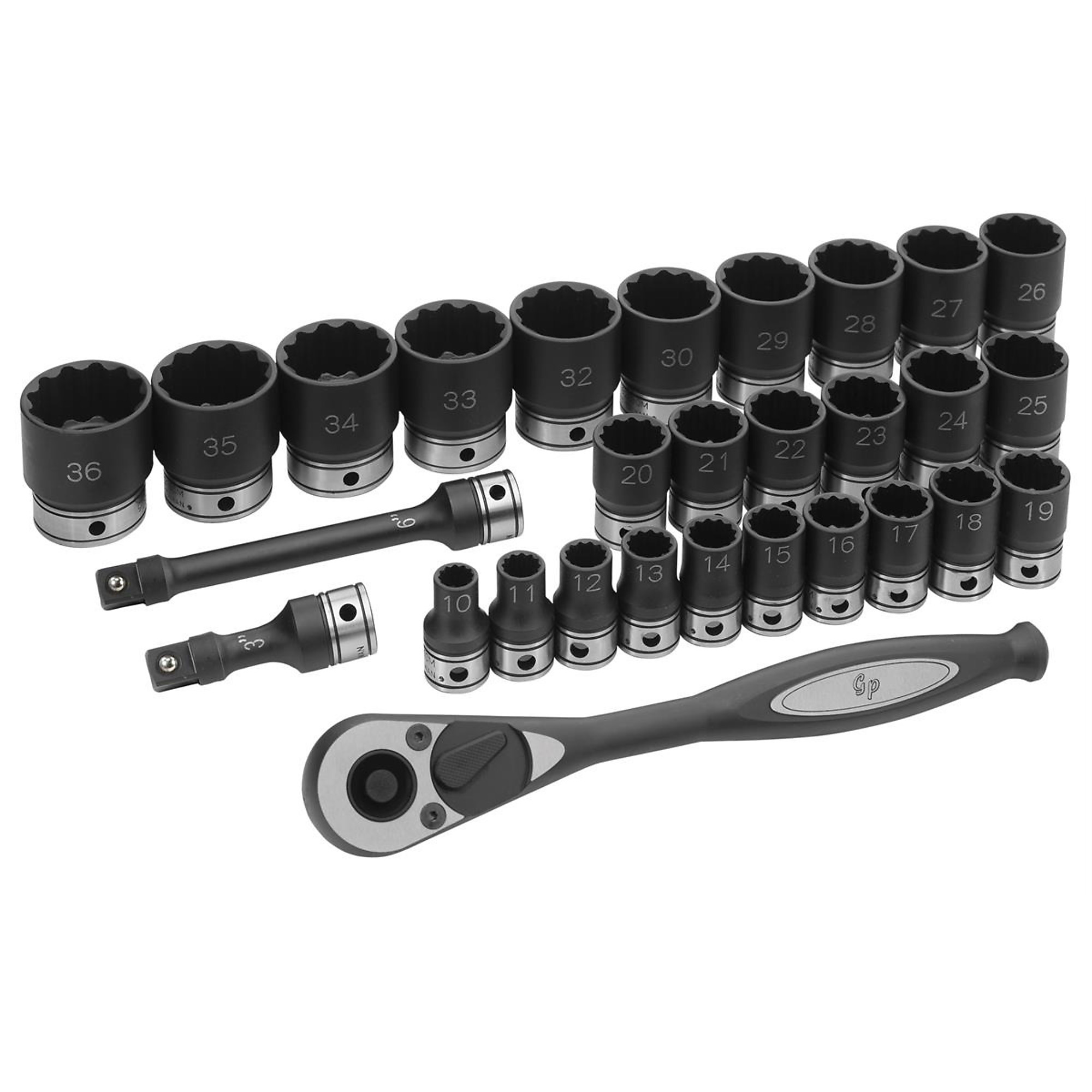 Grey Pneumatic 1/2in. Drive Metric Duo-Socket Set — 29-Pc., 12 Pt., Quick Release Ratchet, Model# GRE82229M
