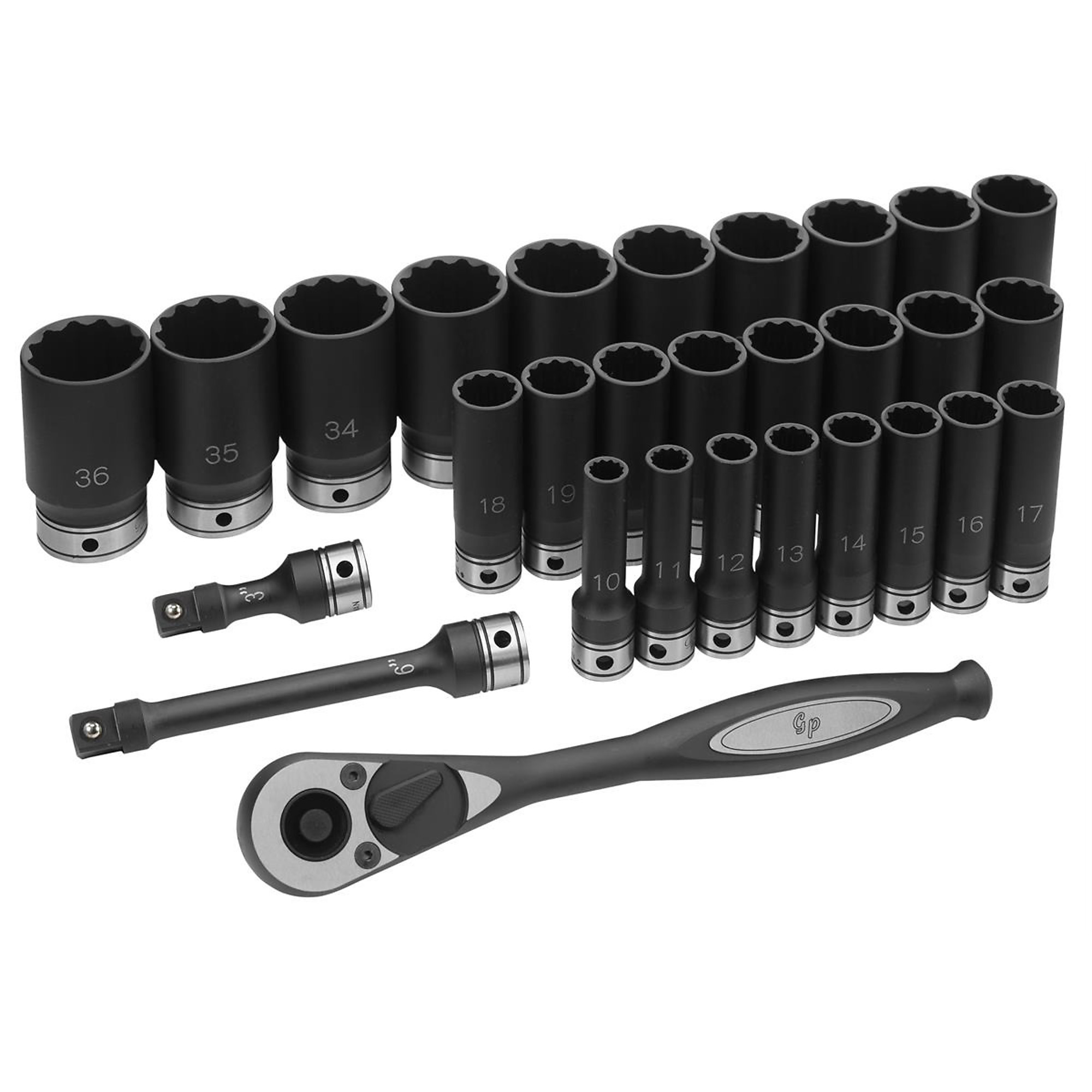 Grey Pneumatic Deep Duo-Socket Set — 1/2in. Drive, 29-Pc., Metric, 12 Pt., Model# GRE82229MD