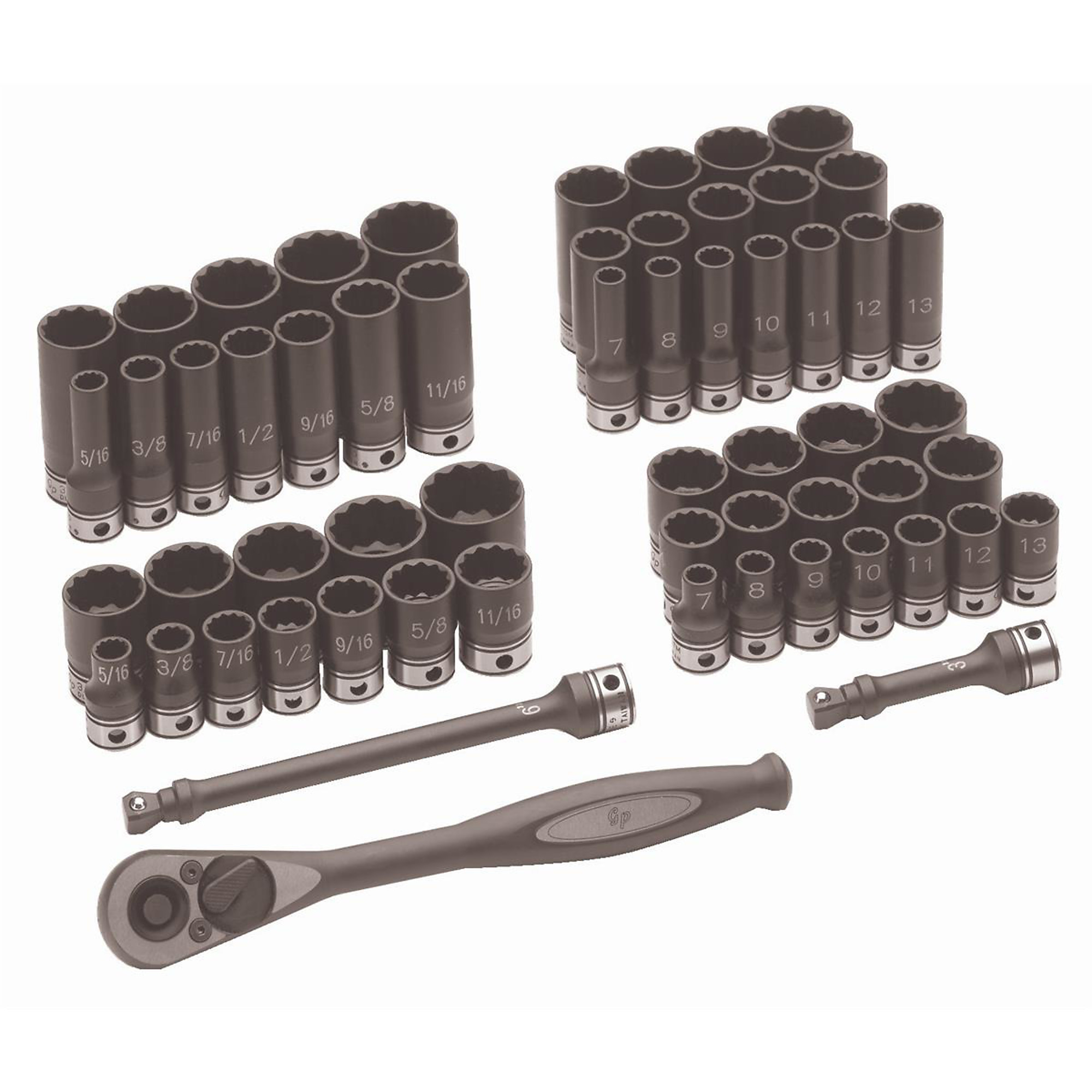 Grey Pneumatic Duo-Socket Set — 3/8in. Drive, 59-Piece, Fractional and Metric, 12-Point, Model# GRE81259CRD