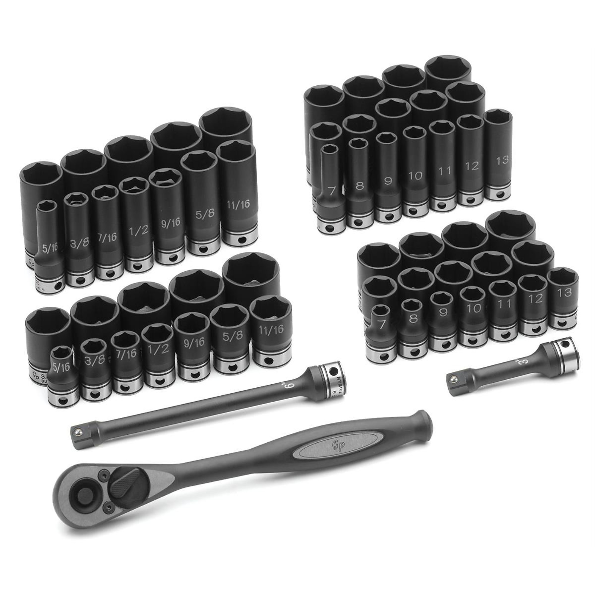 Grey Pneumatic Duo-Socket Set — 3/8in. Drive, 59-Piece, SAE and Metric, 6-Point, Model# GRE81659CRD