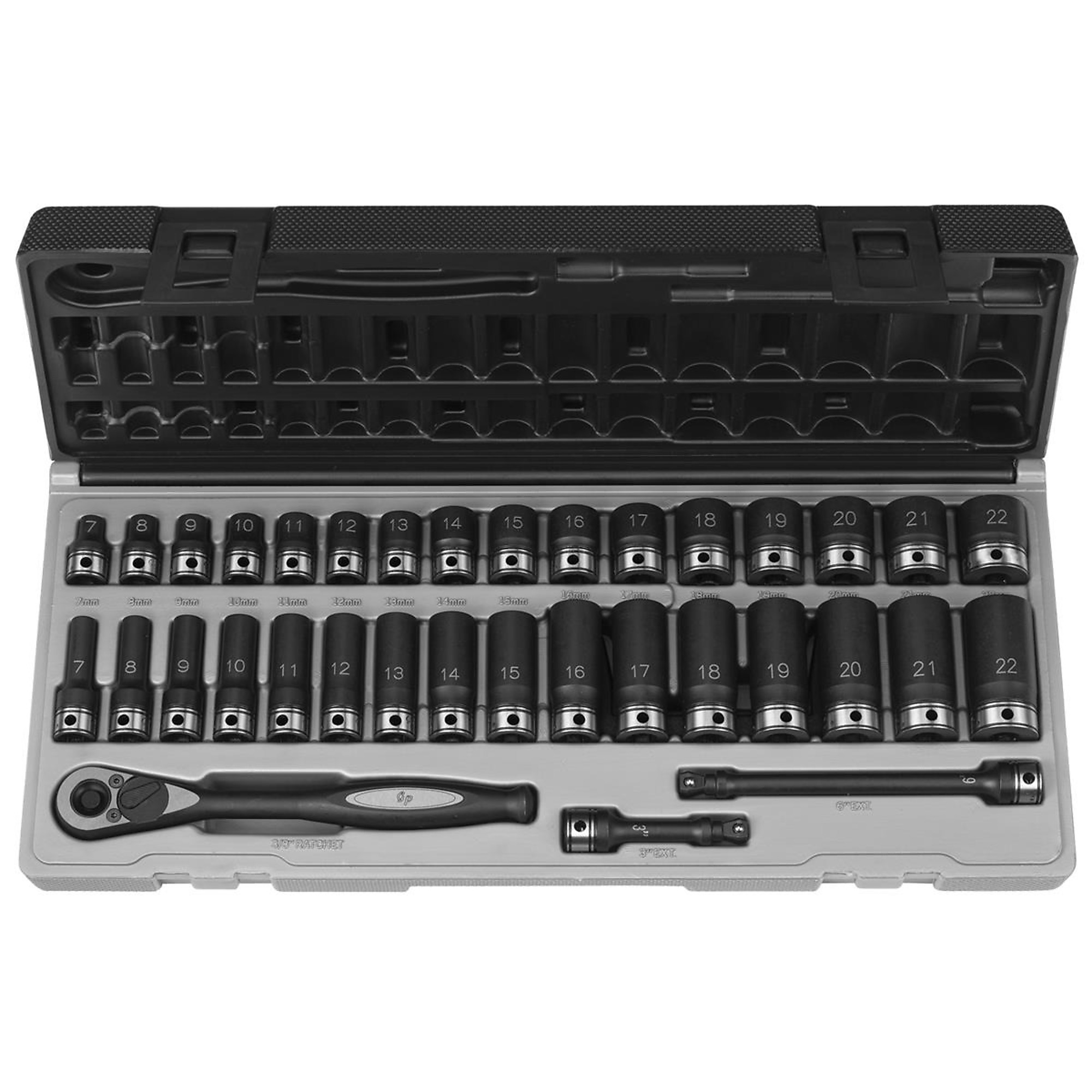 Grey Pneumatic Duo-Socket Set — 3/8in. Drive, Metric, Standard, Deep, 35-Piece, 6-Point, Model# GRE81635MRD