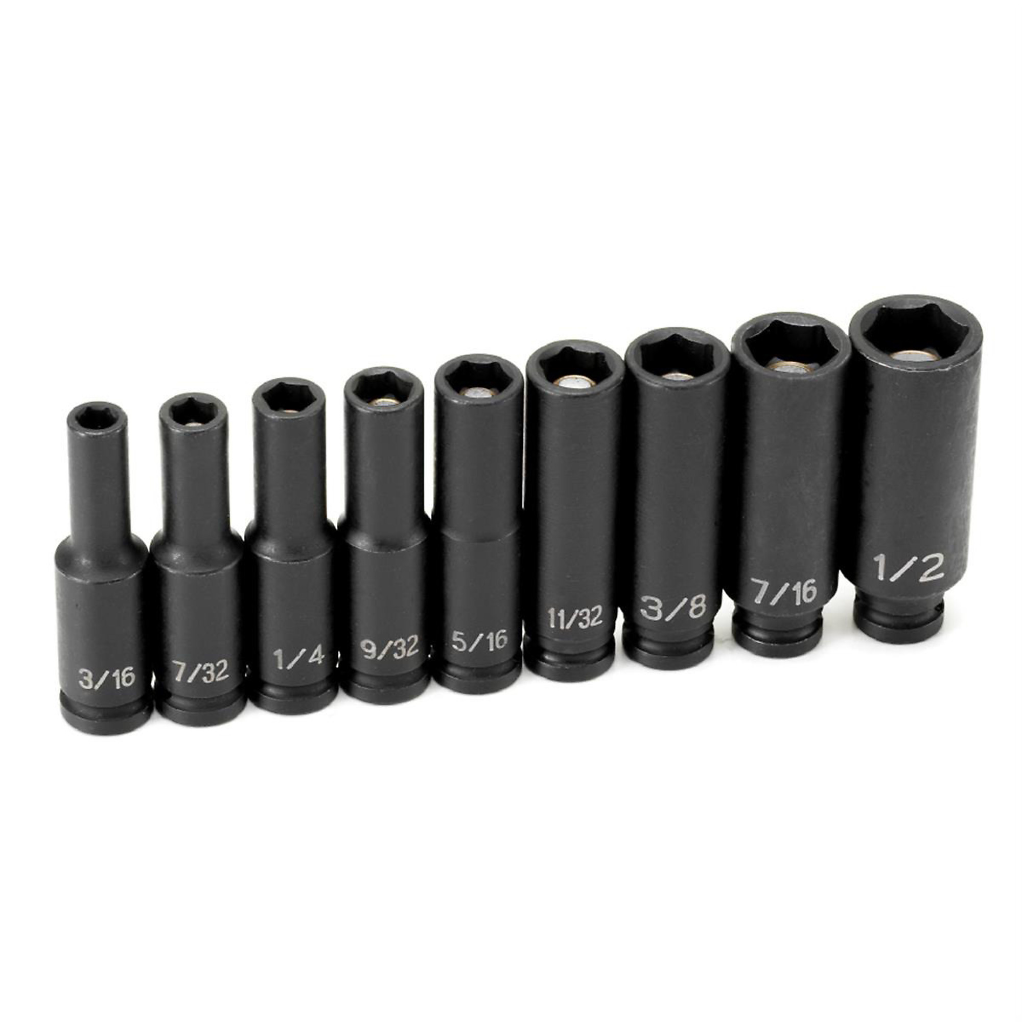 Grey Pneumatic Magnetic Impact Socket Set — 1/4in. Drive, 9-Piece, Chrome-Molybdenum Steel, Model# GRE9709DG