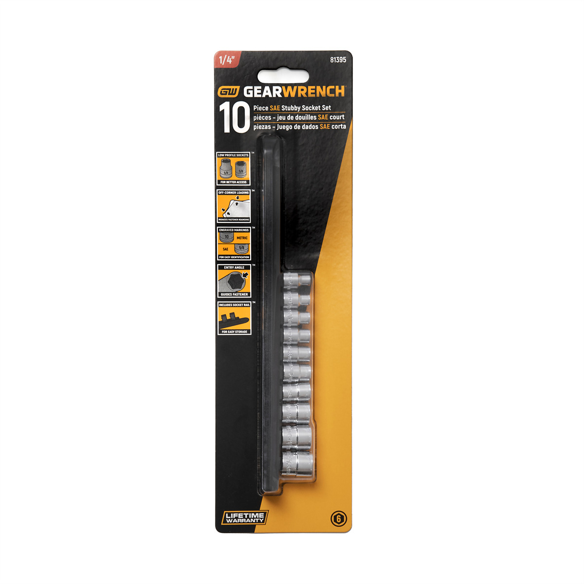 GearWrench Stubby Socket Set — 1/4in. Drive, 6-Point, SAE, 10-Piece, Model# KDT81395
