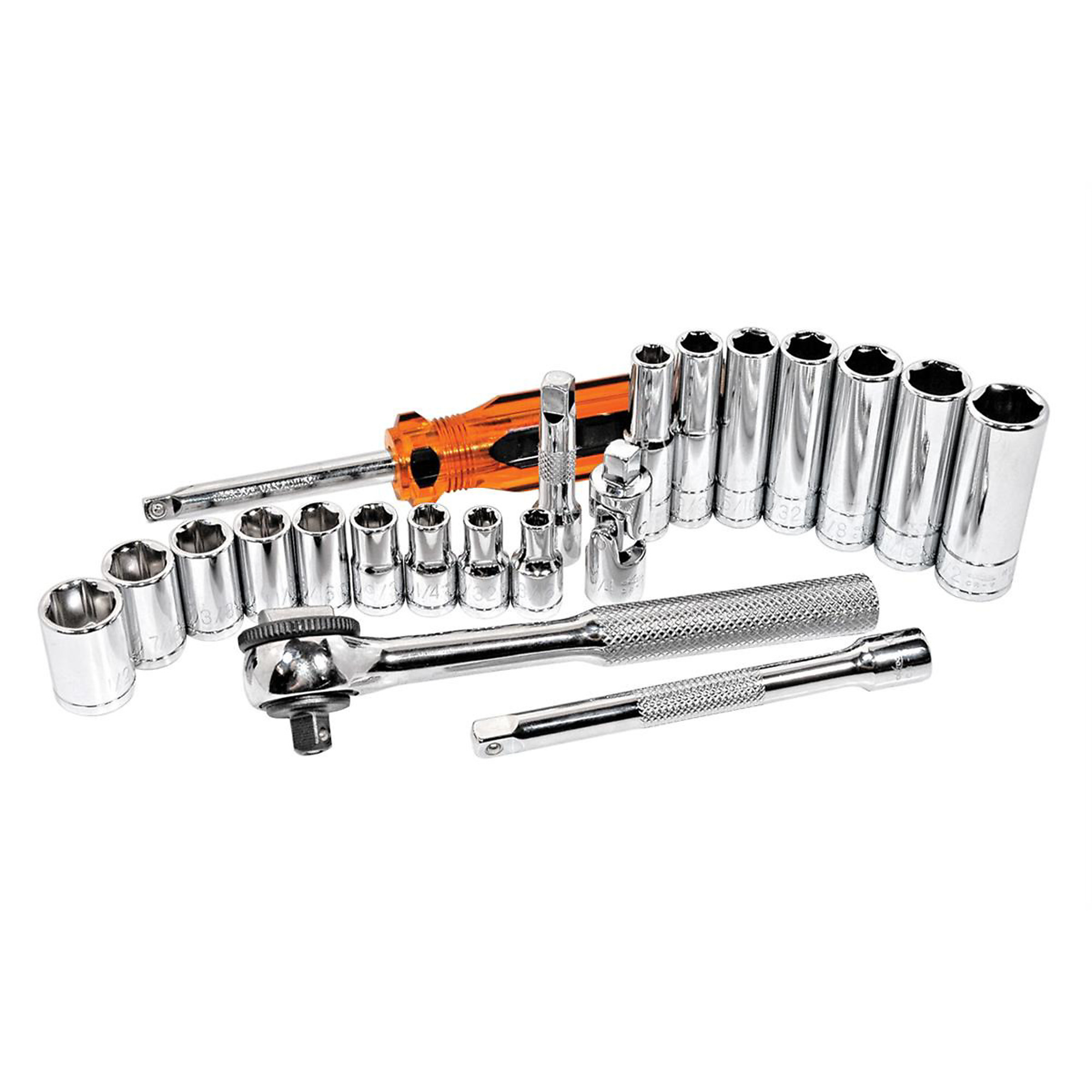 K-Tool International Socket Set — 21-Pc., 1/4in. Drive, SAE, 6 Pt., Chrome Vanadium, Model# KTI21000