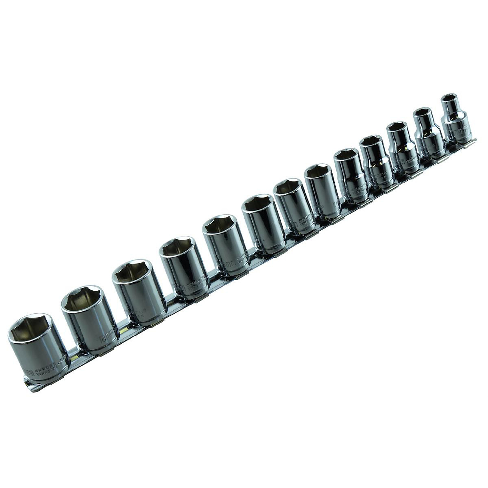 K-Tool International 13-Pc. Socket Set — 3/8in. Drive, 6-Point, Shallow, Chrome Vanadium Steel, Model# KTI27101