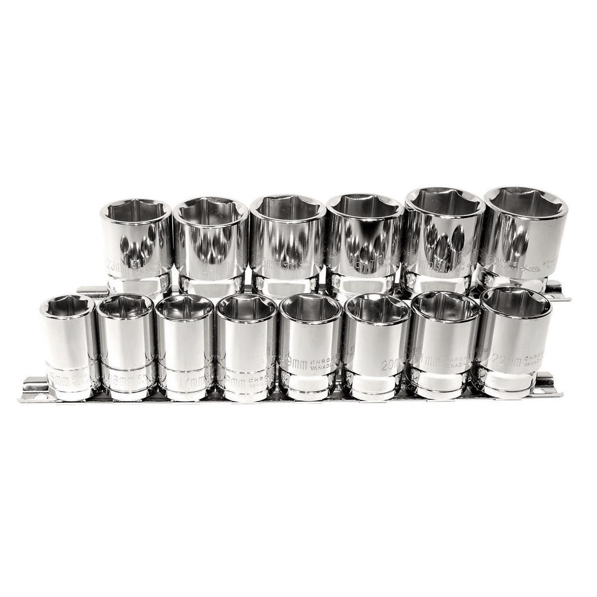 K-Tool International Socket Set — 1/2in. Drive, 14-Pc., 6-Point, Chrome Vanadium Steel, Model# KTI28100