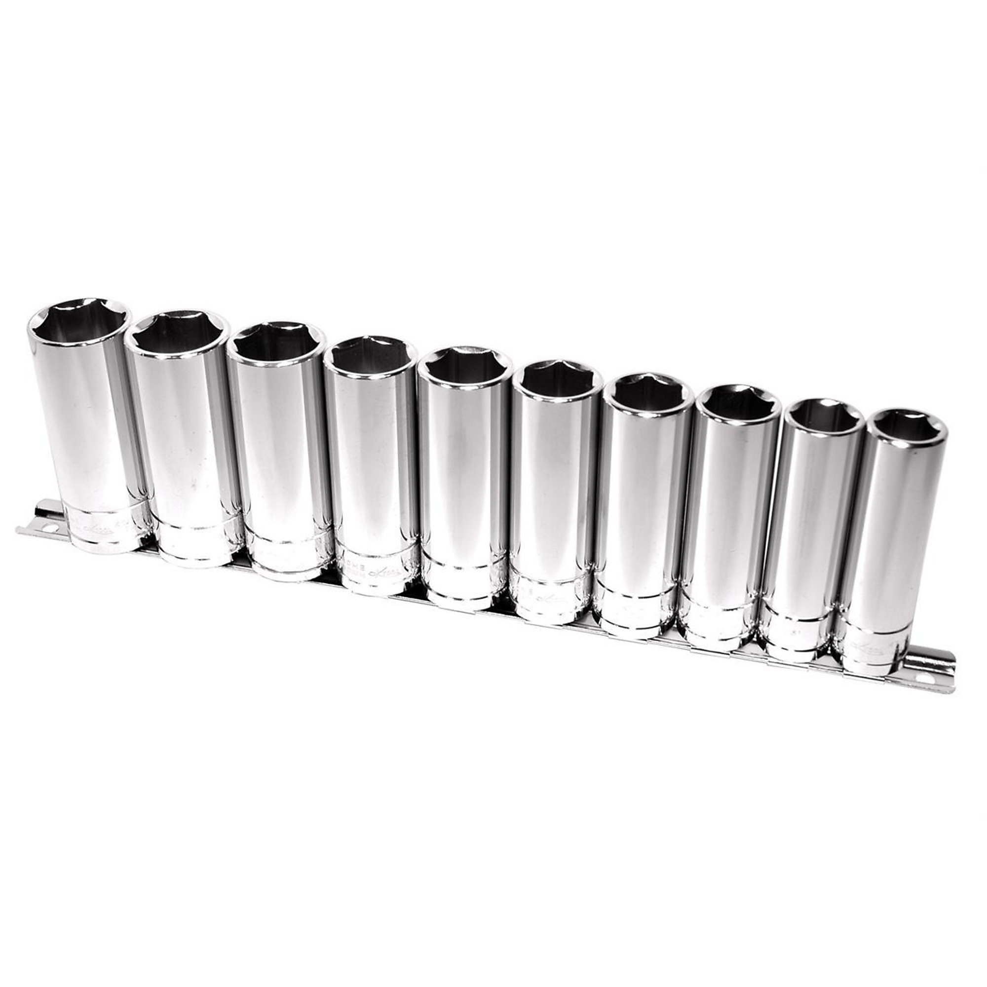 K-Tool International Deep Socket Set — 10-Piece, 1/2in. Drive, 15mm to 24mm, Chrome Vanadium Steel, Model# KTI28200