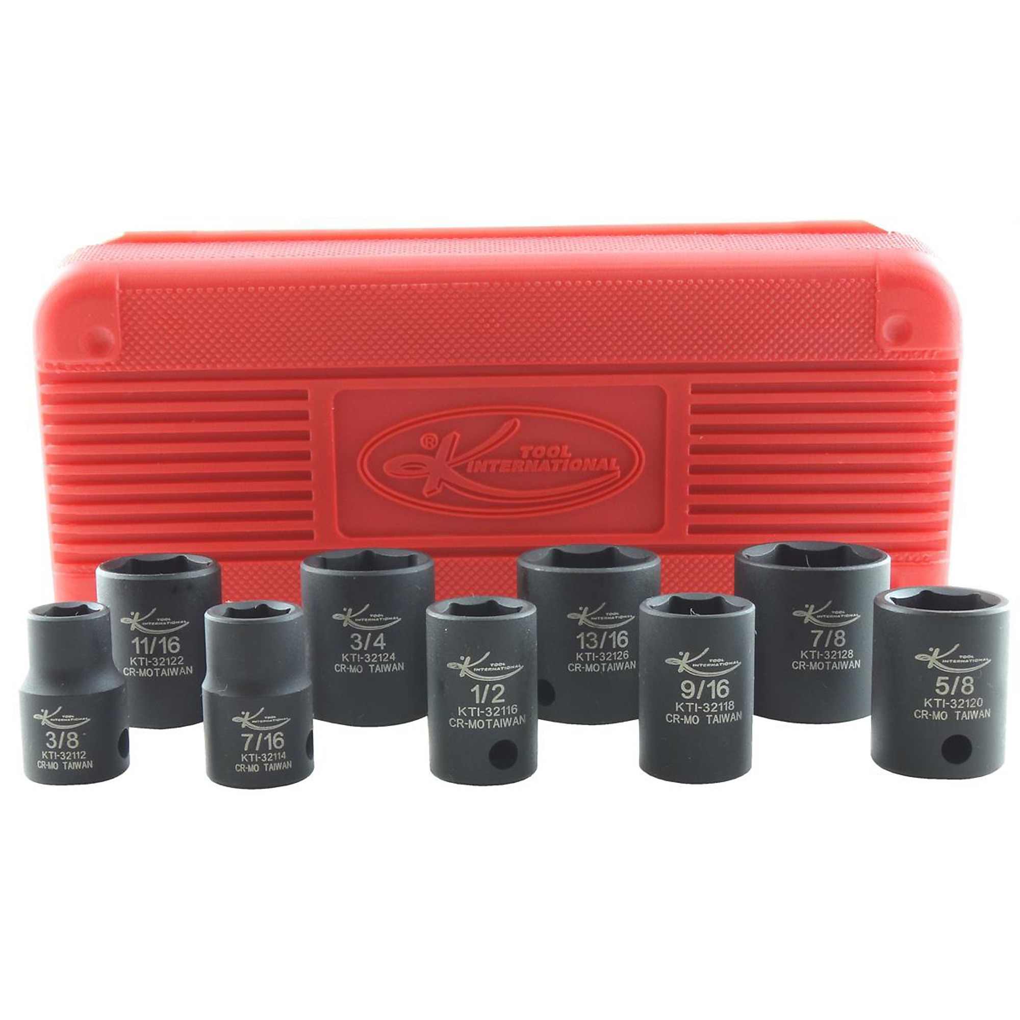 K-Tool International 9-Piece Standard Impact Socket Set — 3/8in. Drive, Chrome-Moly Steel, Model# KTI32100