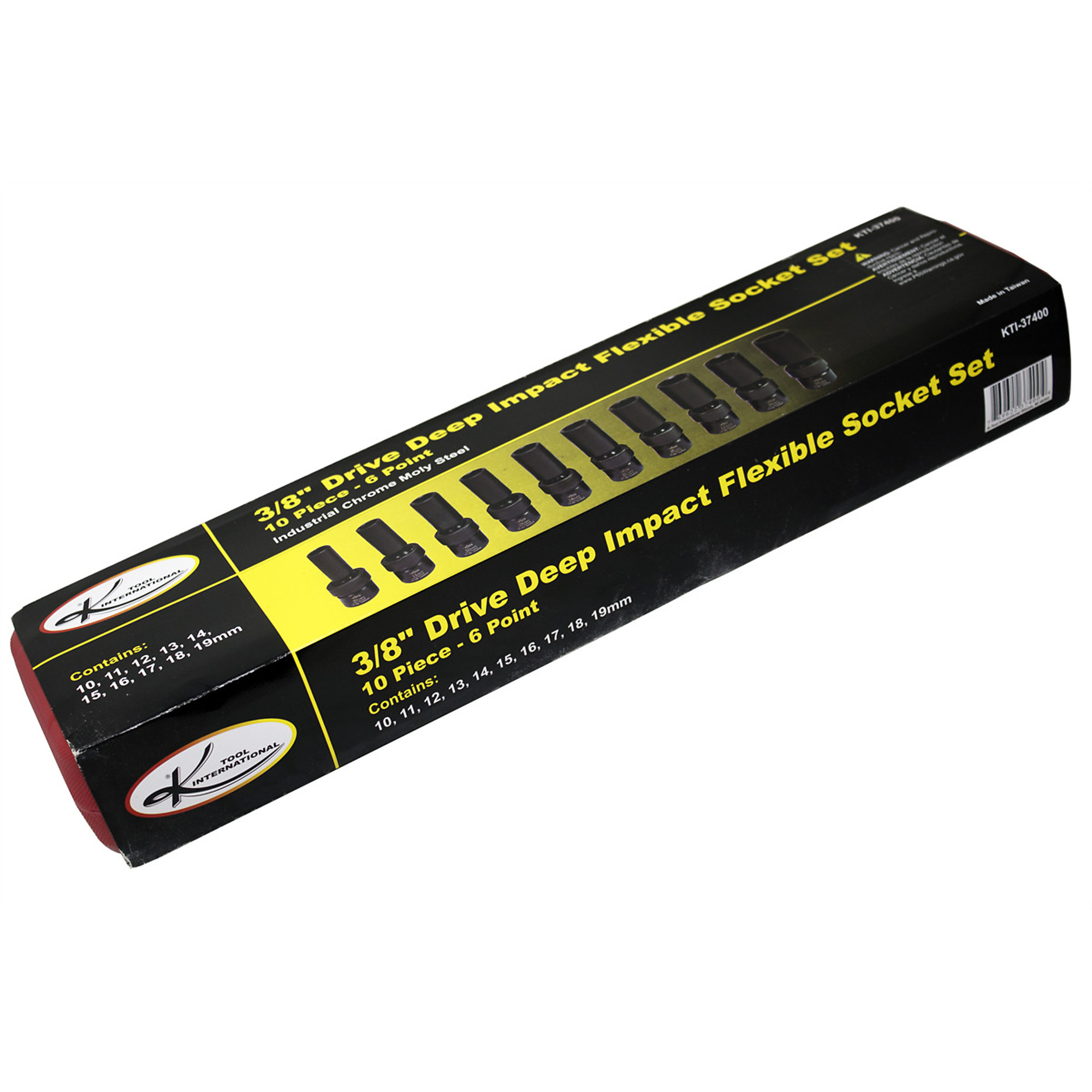 K-Tool International Impact Flex Socket Set — 10-Piece, 3/8in. Drive, 10mm–19mm, Chrome-Moly Steel, Model# KTI37400