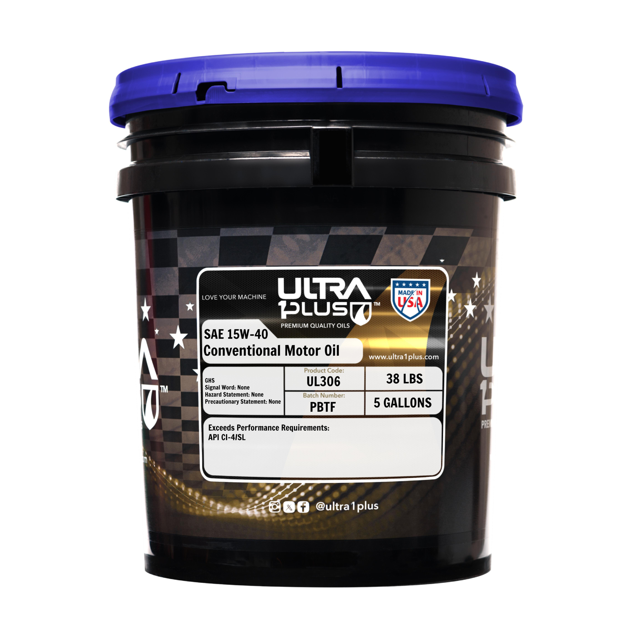 Ultra1Plus Conventional Motor Oil — 15W40, CI-4/SL, 5 Gal., Model# UL306