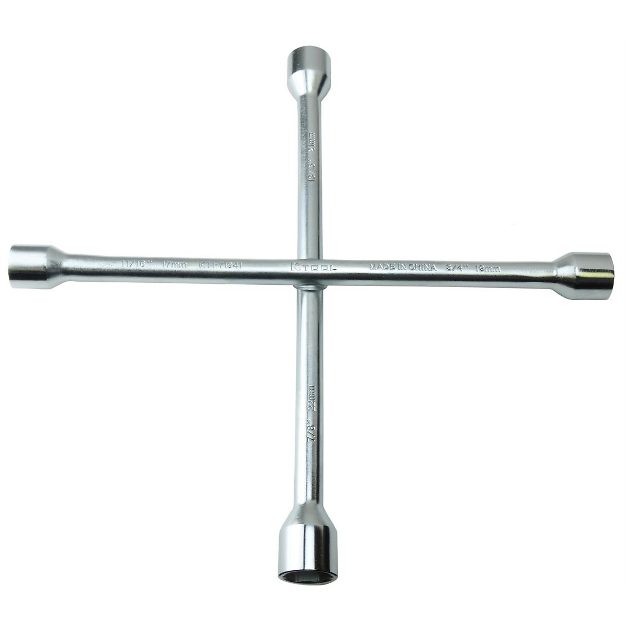 K-Tool International 4-Way Lugnut Wrench — SAE/Metric Combo, 14in. Length, Chromed Finish, Model# KTI71941
