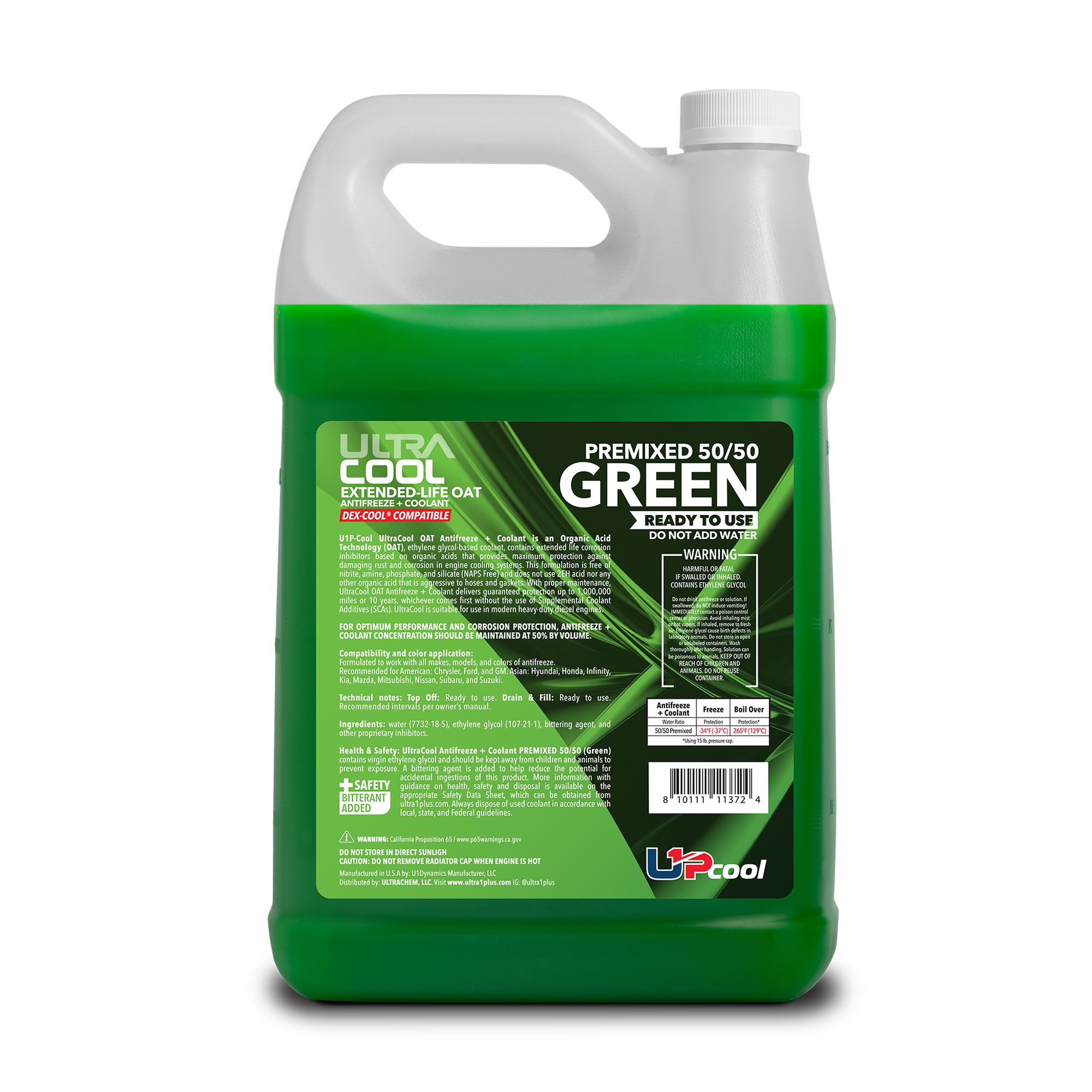 Ultra1Plus UltraCool OAT Antifreeze + Coolant Premix 50/50 - 1 Gal