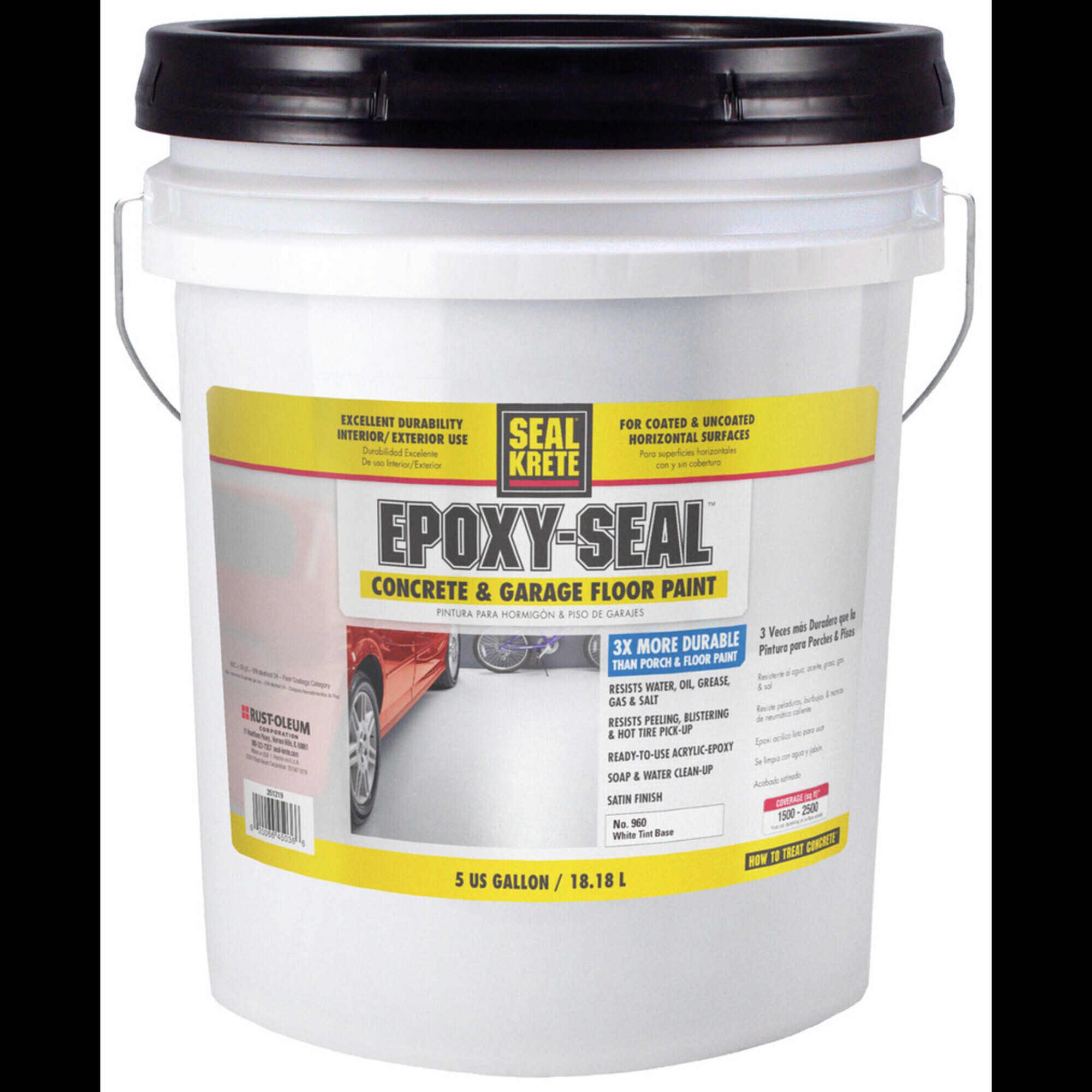 Rust-Oleum Epoxy-Seal Concrete and Garage Floor Paint - 5 Gal., White Base, Satin Finish, UV-Resistant, Model# 351219DS