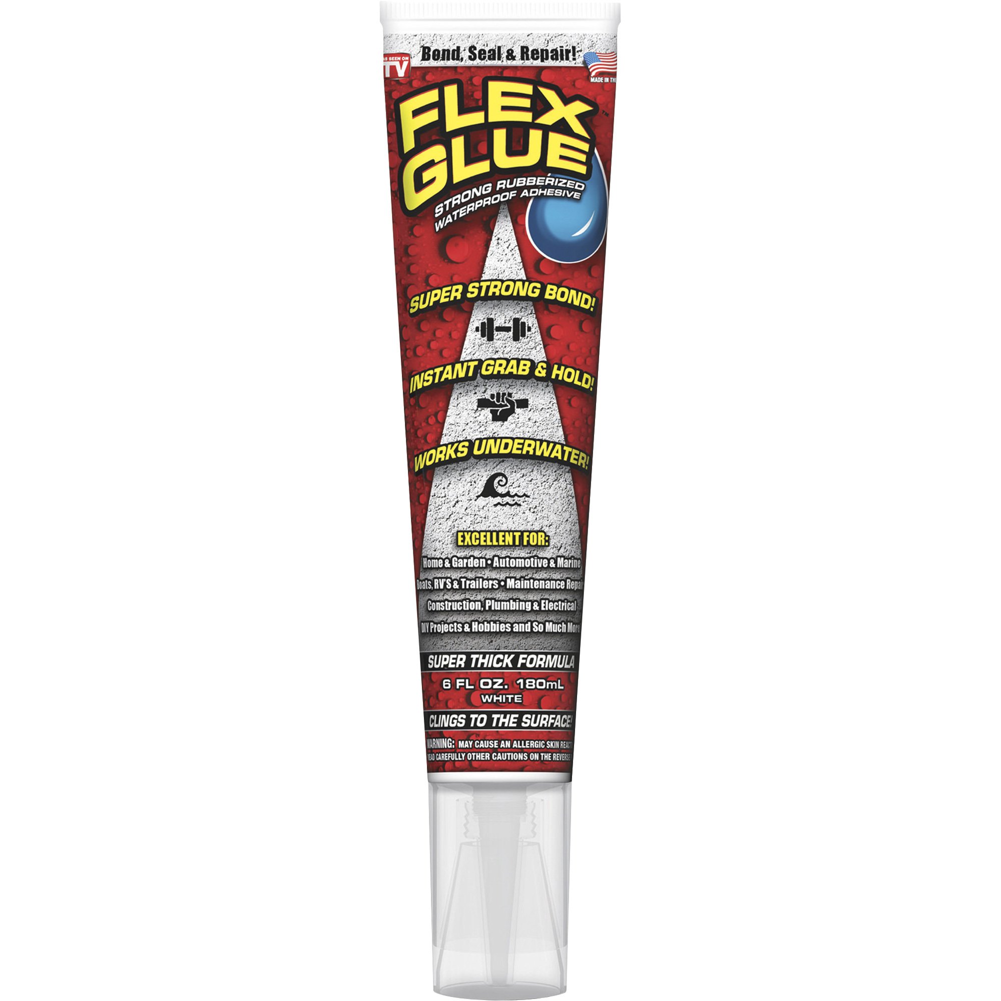Flex Glue Rubberized Waterproof Adhesive — White, 6-Oz. Tube
