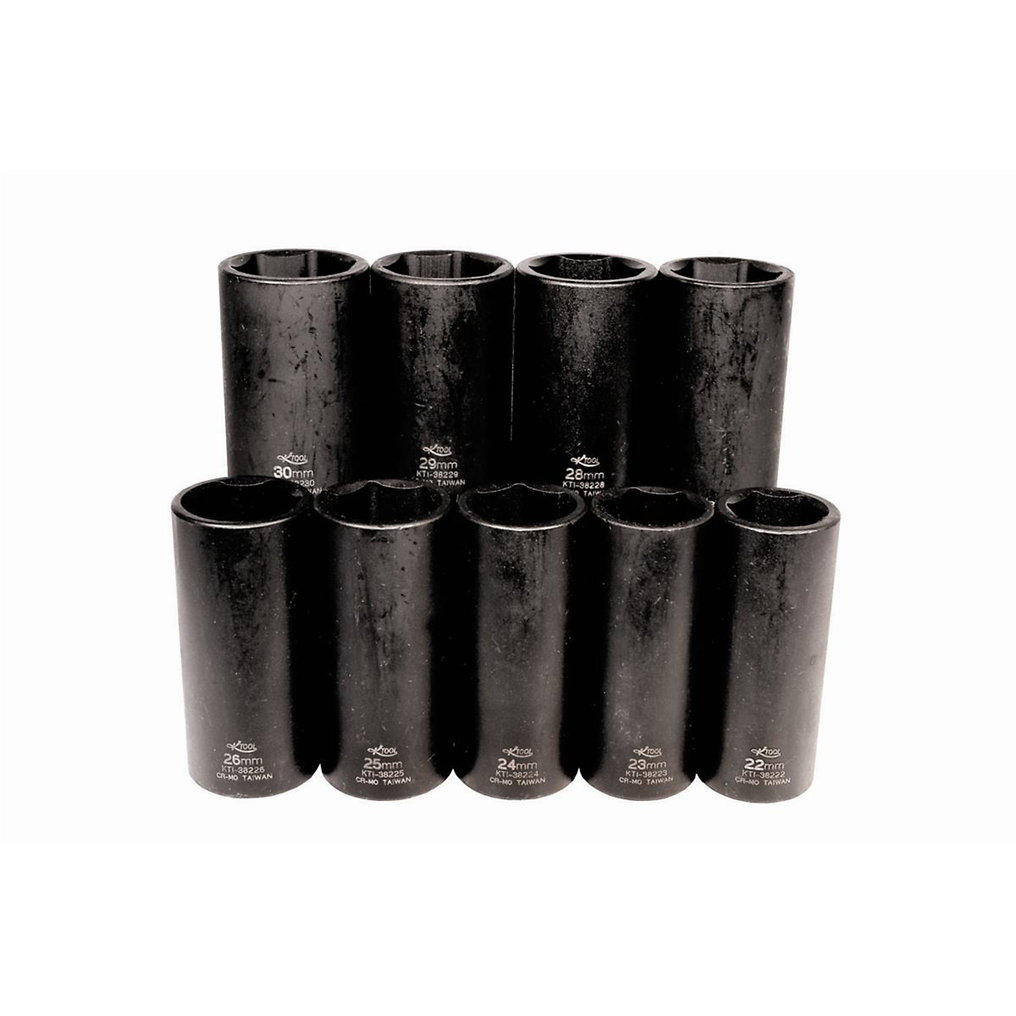 K-Tool International 9-Piece Metric Impact Socket Set — 1/2in. Drive, 6-Point, Chrome Moly Steel, Thin Wall, Heat-Treated, Model# KTI38201