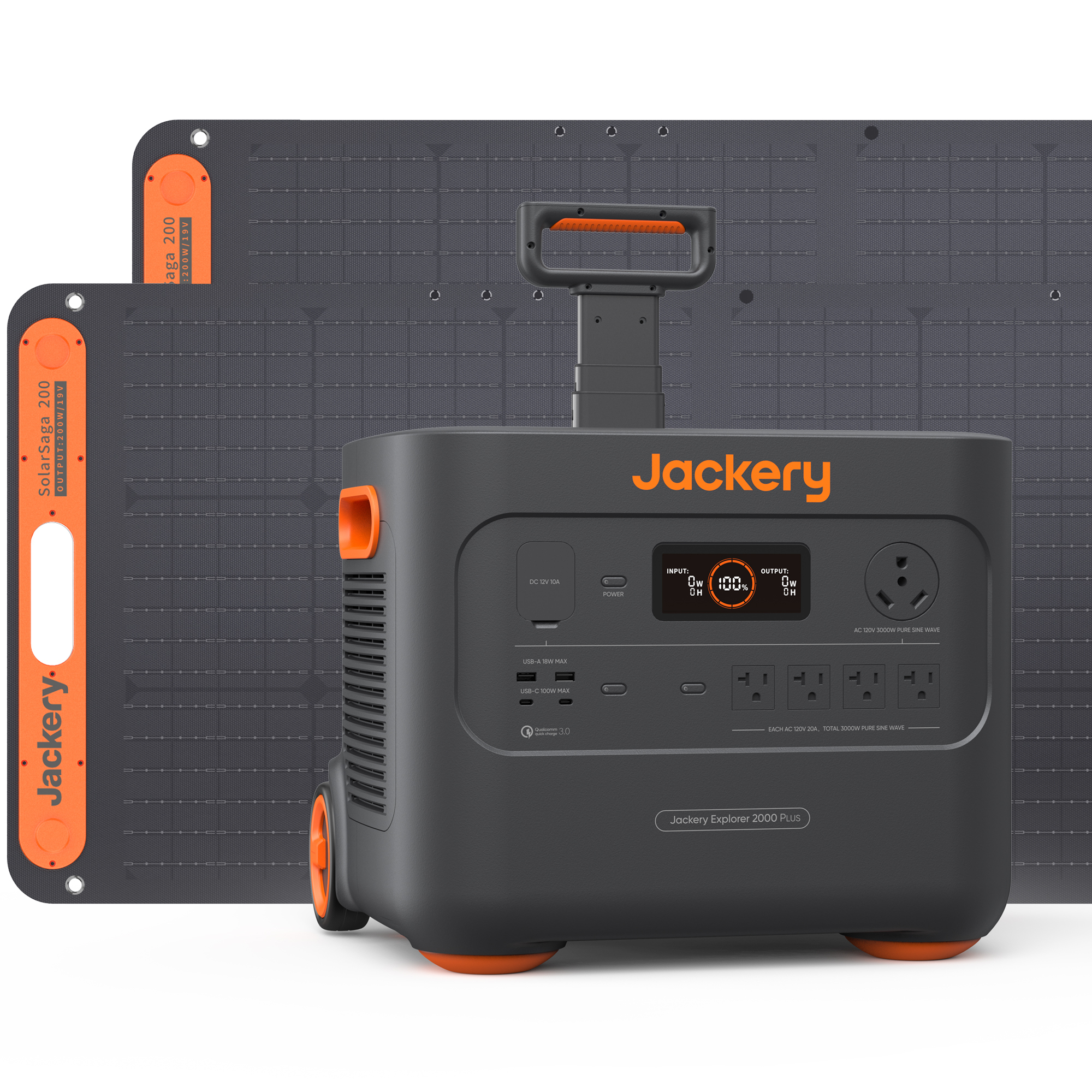 Jackery Solar Generator 2000 Plus — 2042Wh LiFePO4 Battery, 3000W Output, 2x200W Solar Panels, Fast Charging, Model# 60-2020-USC1B2