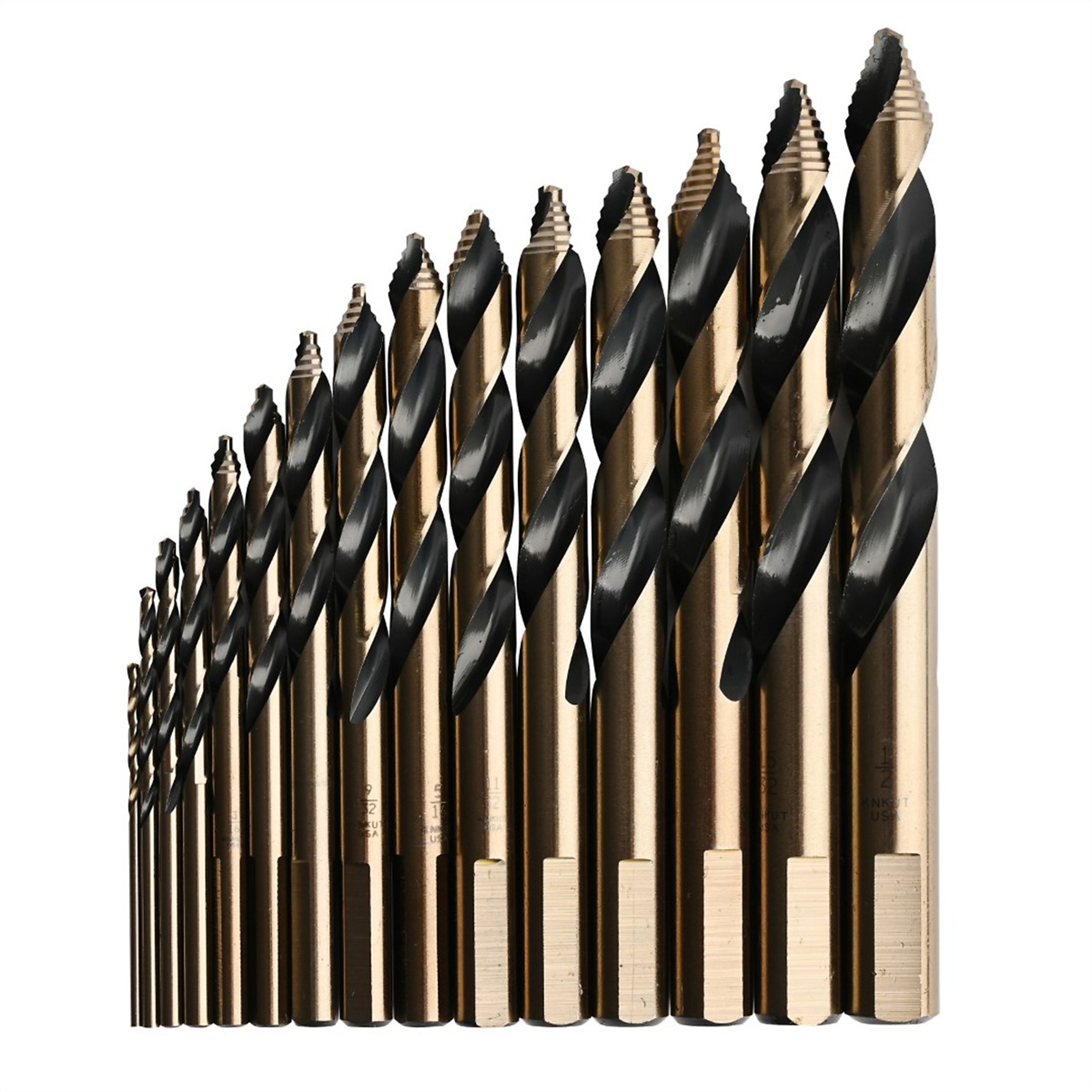 KnKut Mechanics Length Step Point Drill Bit Set — 15-Piece, 1/16in. to 1/2in. by 32nds, Model# KNK15KK10