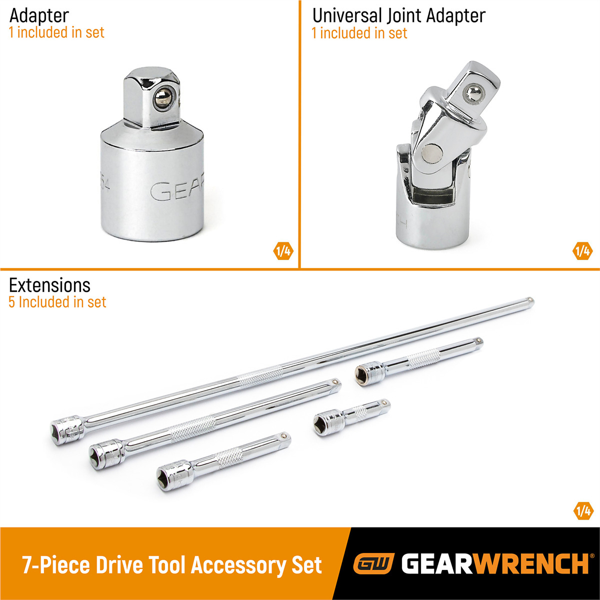 GearWrench 1/4in. Drive Tool Accessory Set — 7-Piece, Model# KDT86535